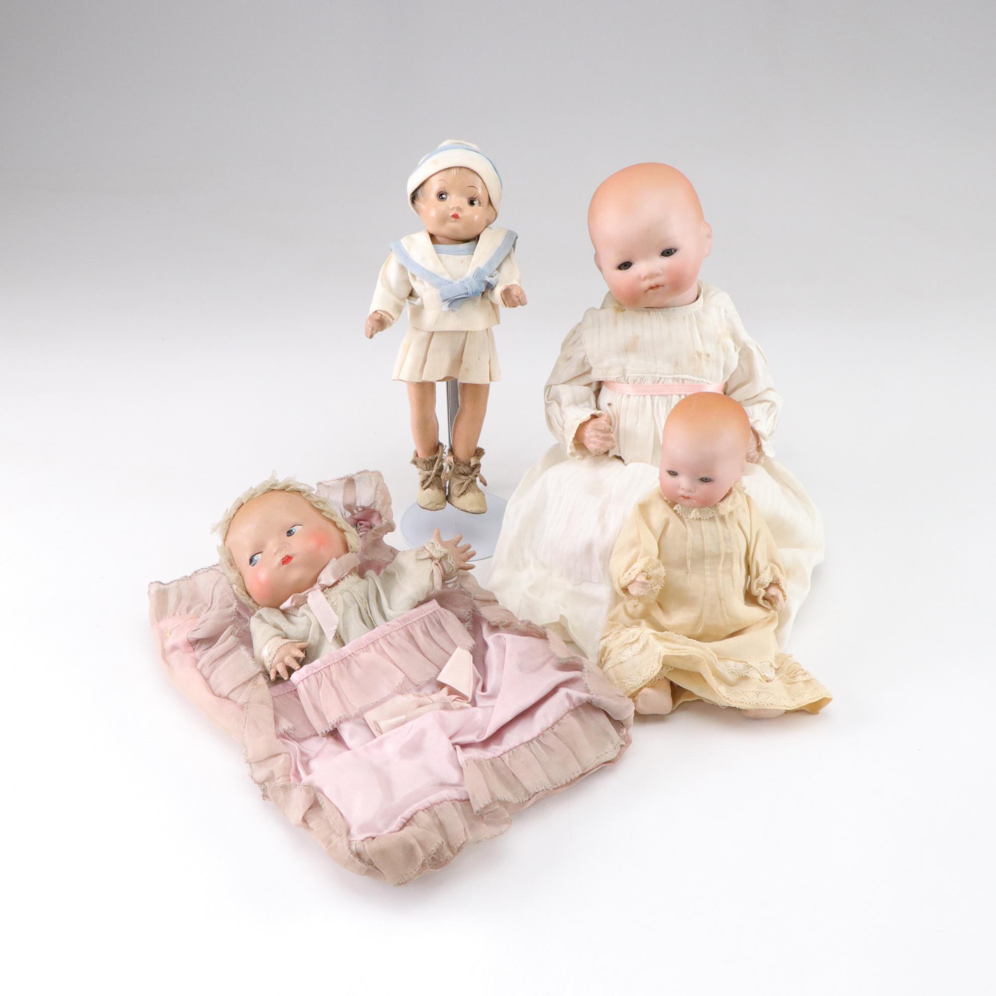 Puppet Baby Doll With German Bisque Baby Dolls, Early to Mid 20th Century