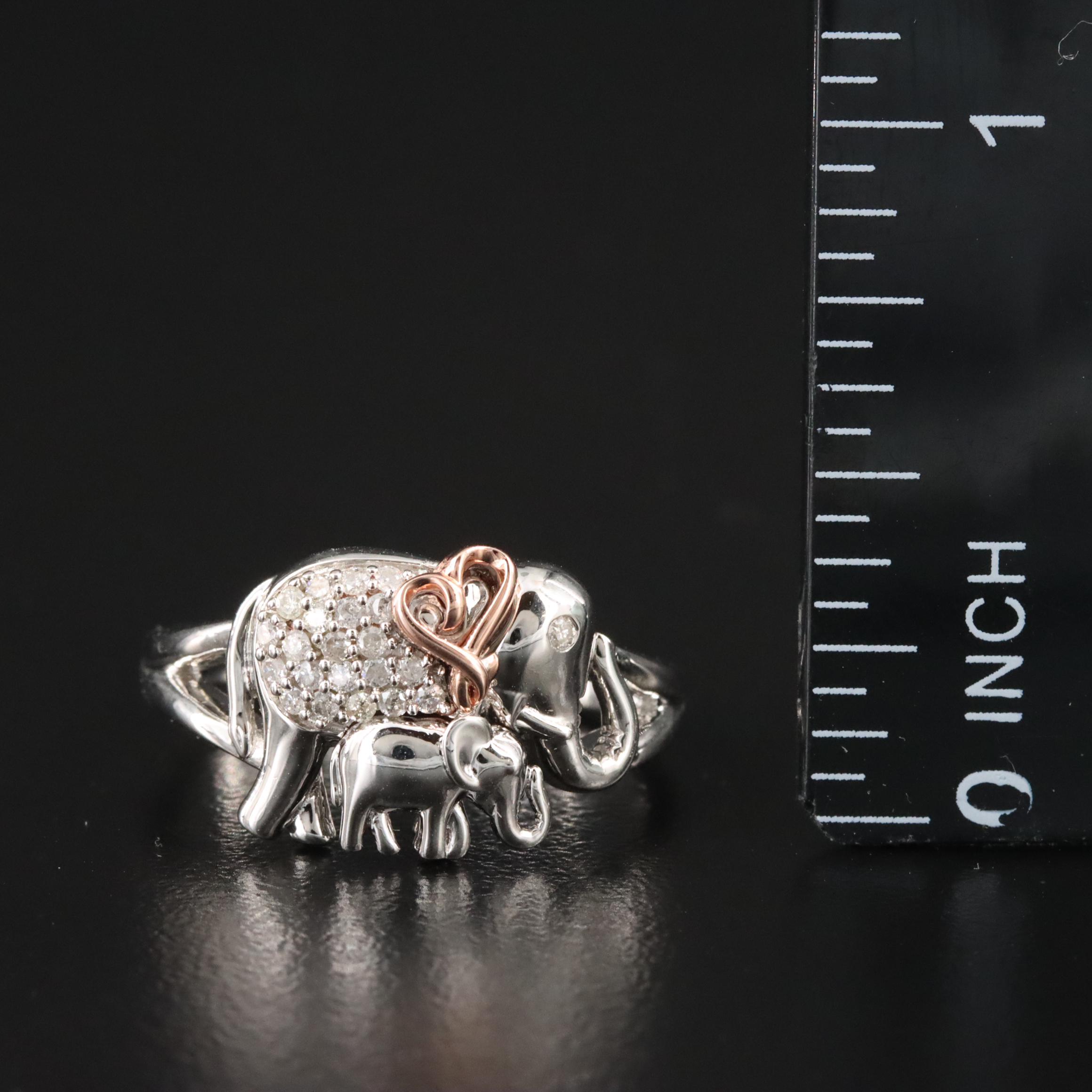 Hallmark Sterling Diamond Elephant Mom and Baby Ring