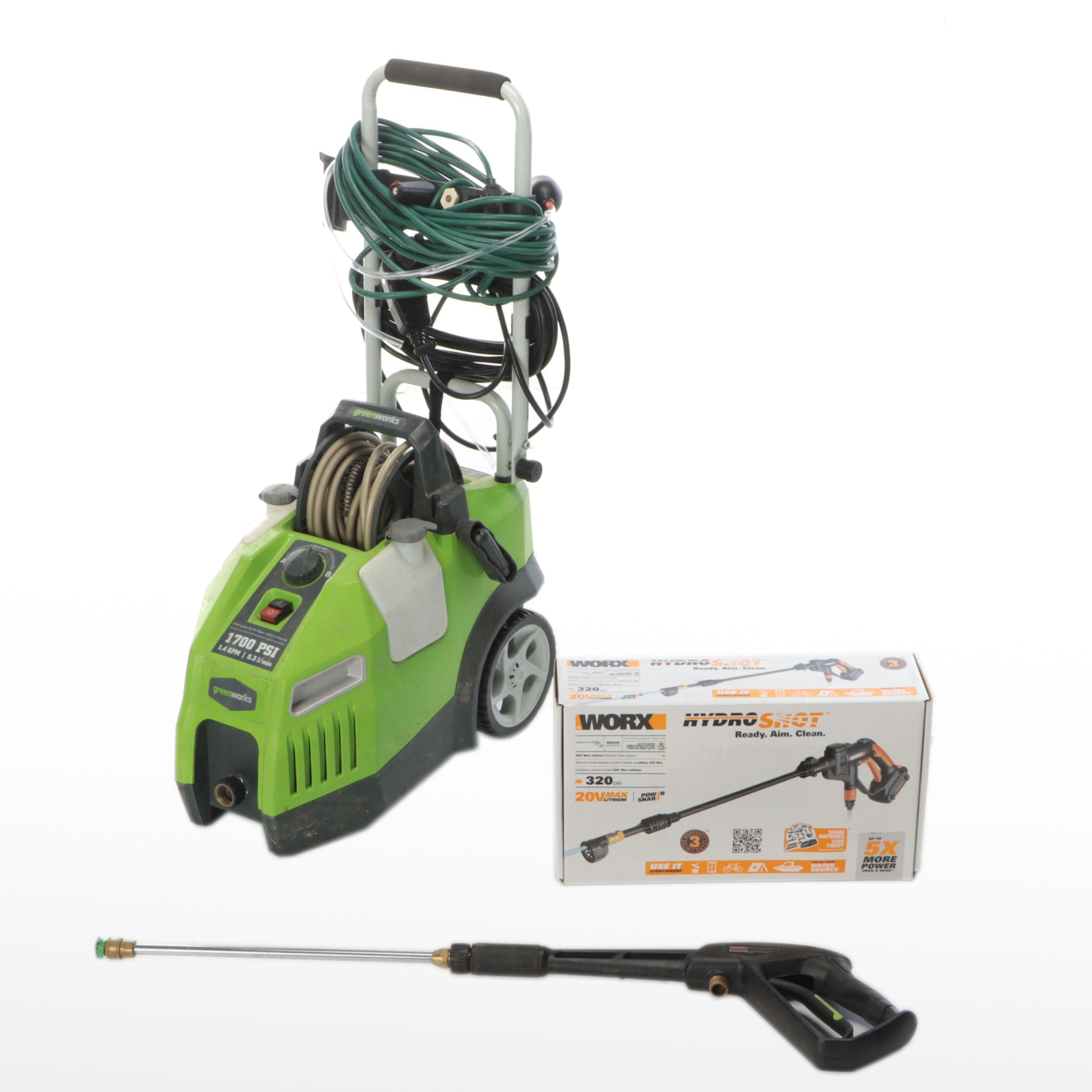 Greenworks 1700 PSI Pressure Washer and Worx Portable Power Cleaner