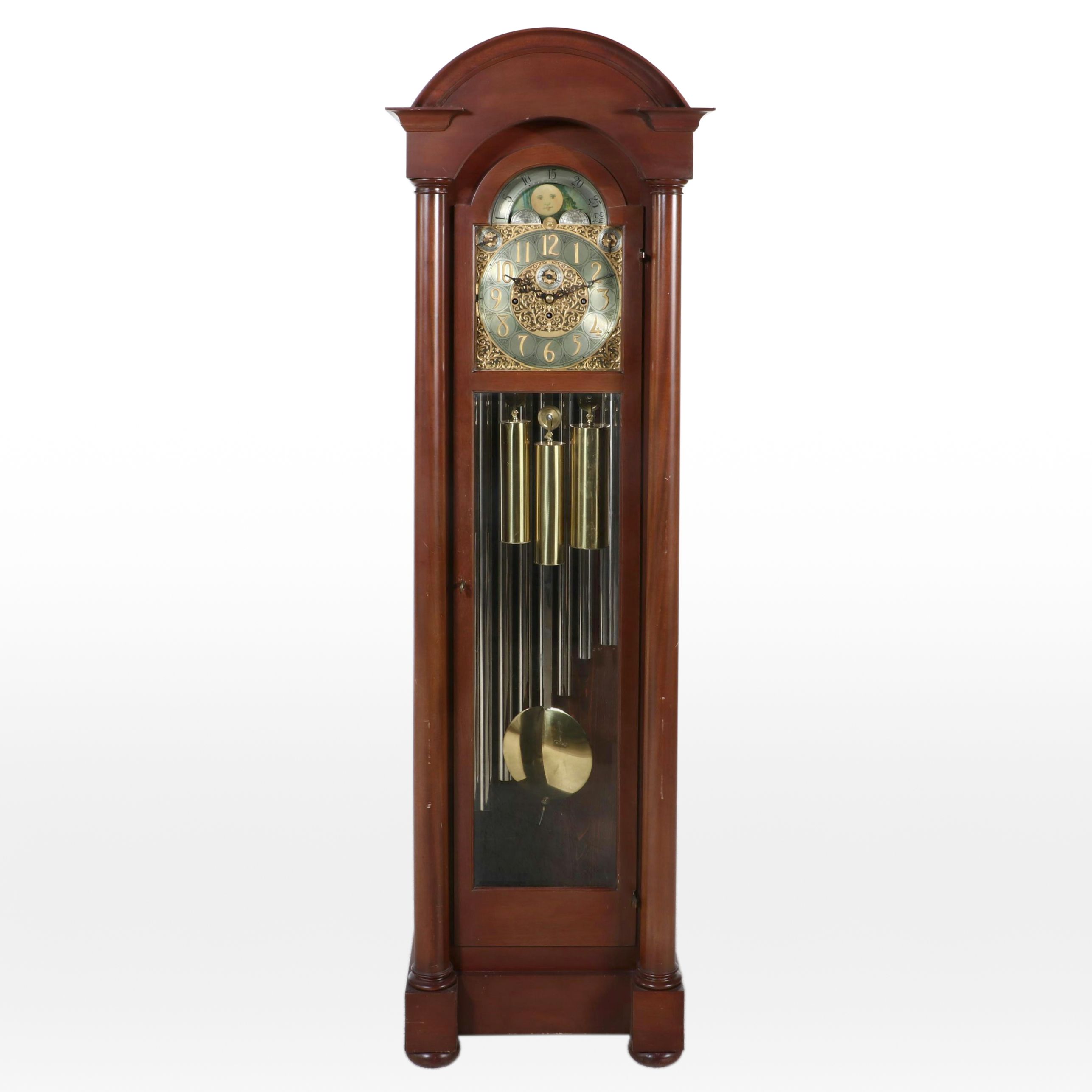 Empire Style Mahogany Arch Top Grandfather Clock