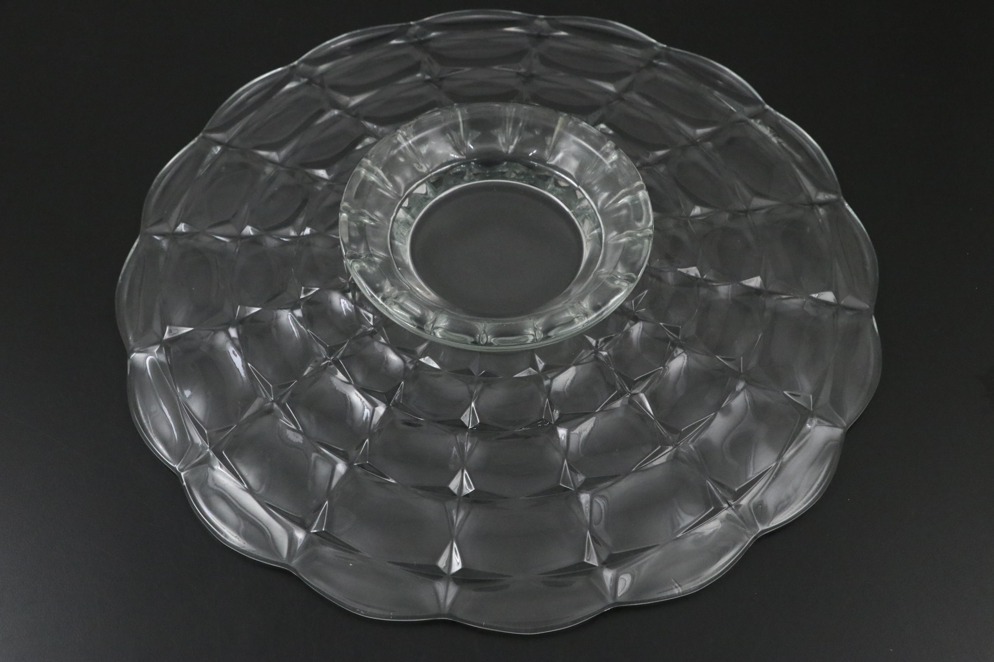 Heisey Etched Glass Compote, Relish Dish, and Basket with Other Platter