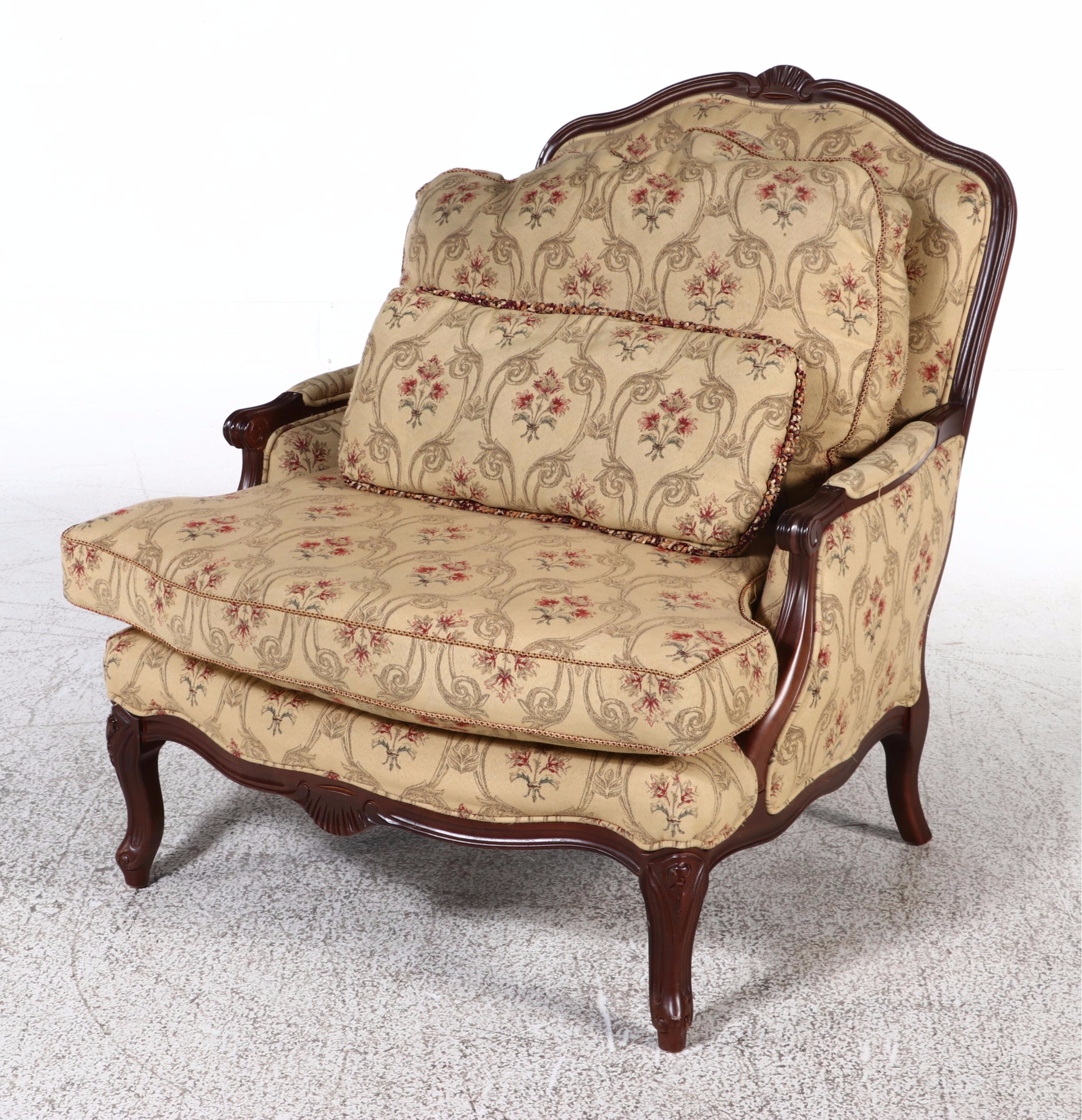 Norwalk Furniture Louis XV Style Fruitwood-Stained Bergère with Ottoman