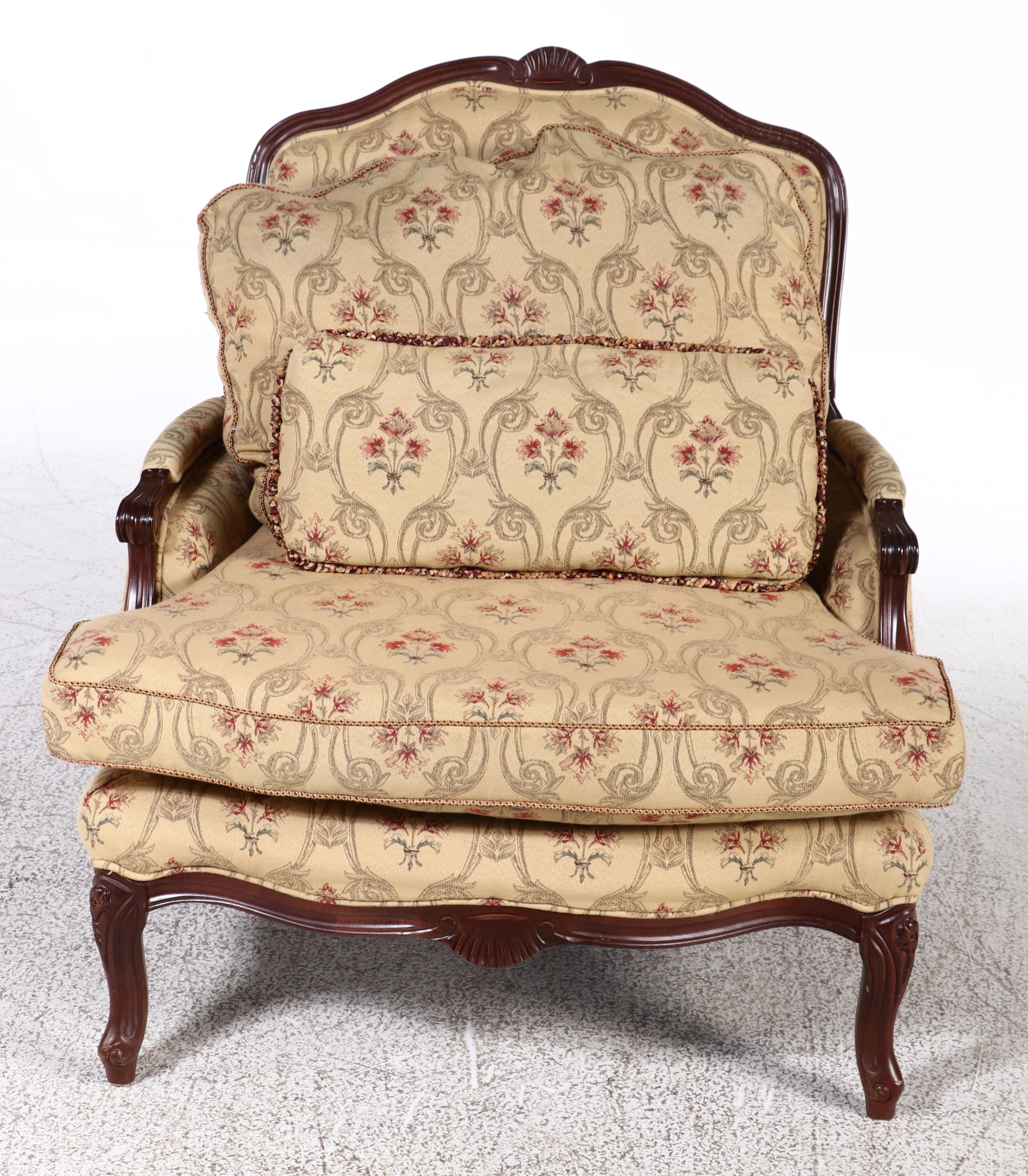 Norwalk Furniture Louis XV Style Fruitwood-Stained Bergère with Ottoman