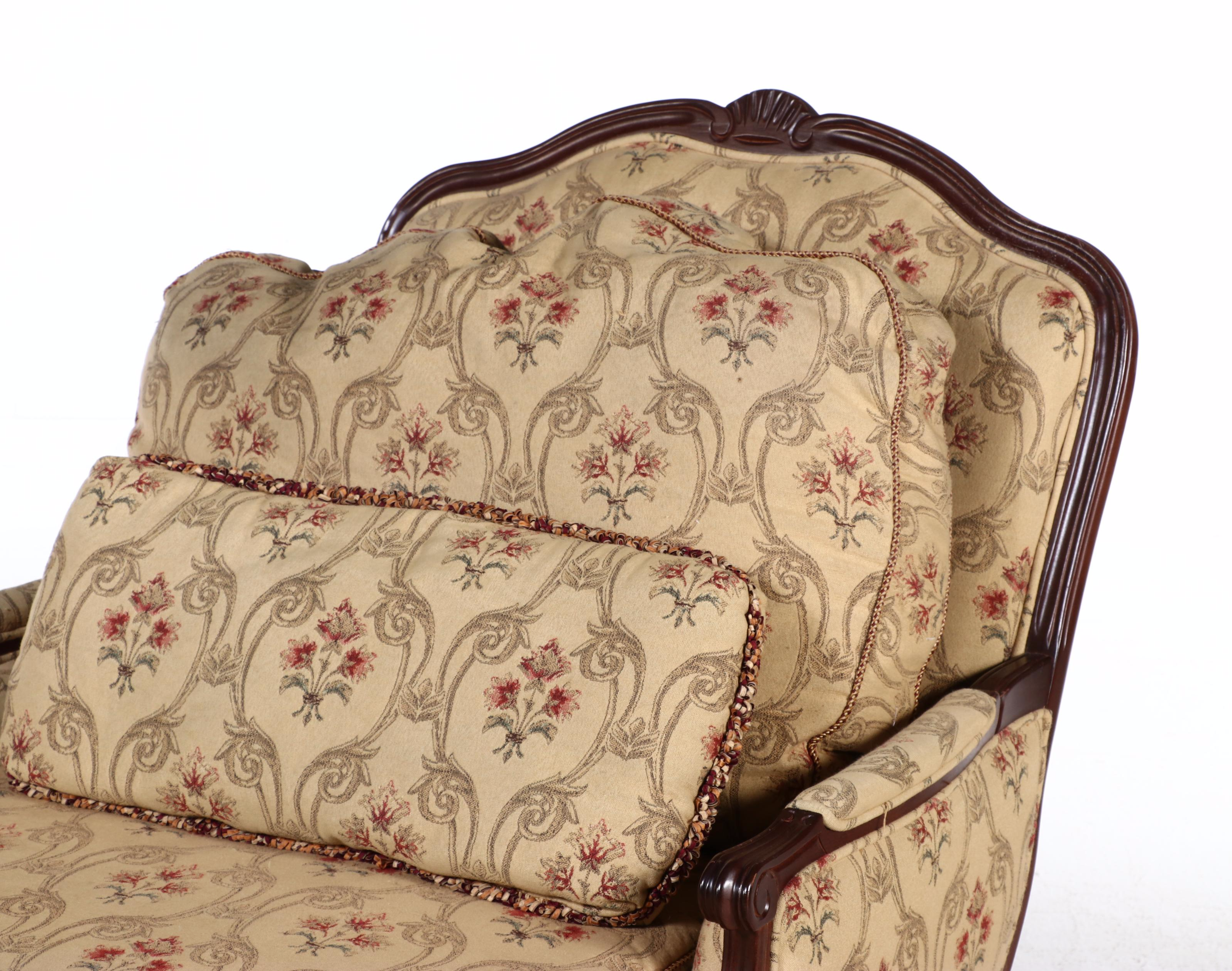 Norwalk Furniture Louis XV Style Fruitwood-Stained Bergère with Ottoman