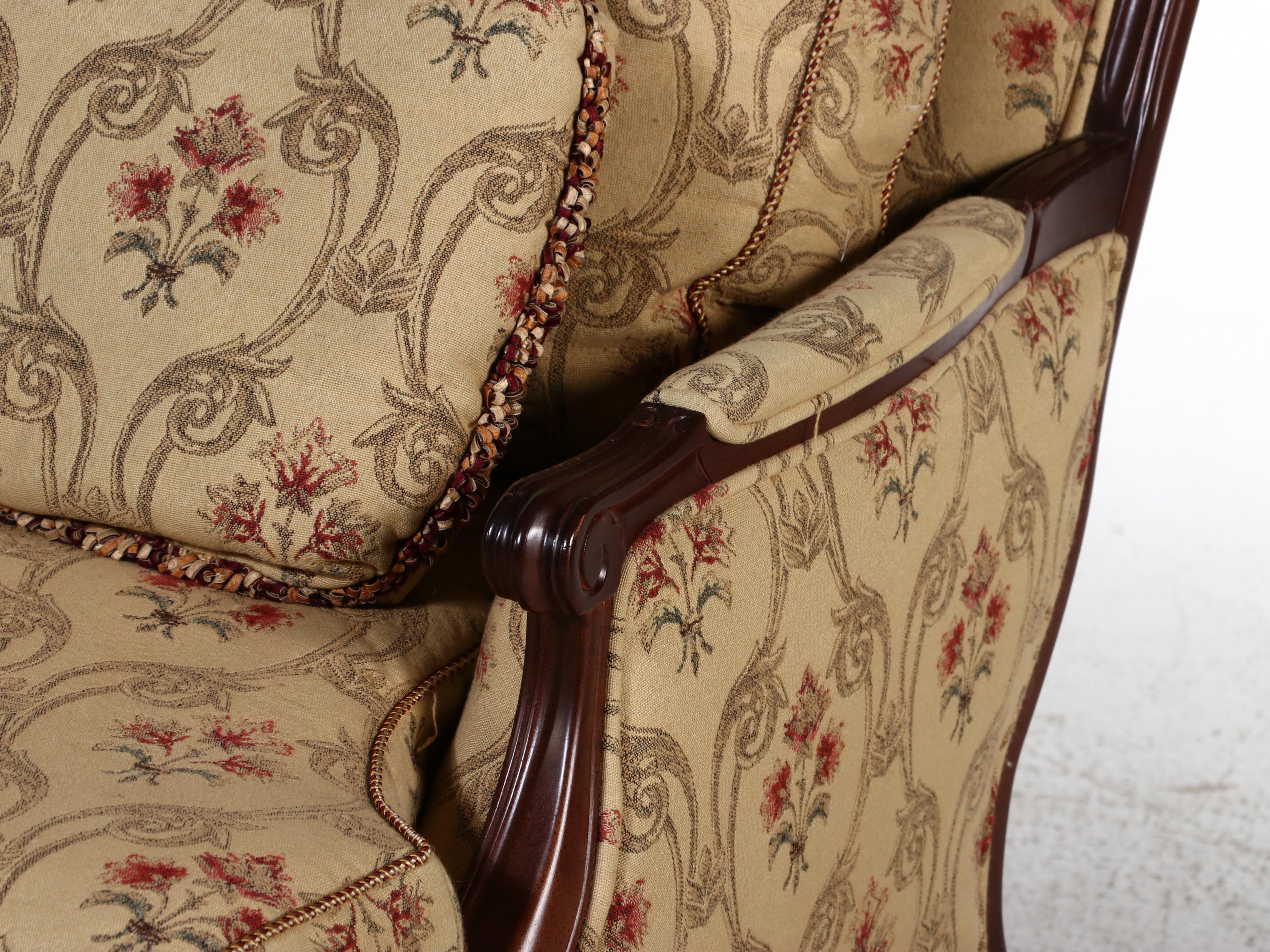 Norwalk Furniture Louis XV Style Fruitwood-Stained Bergère with Ottoman