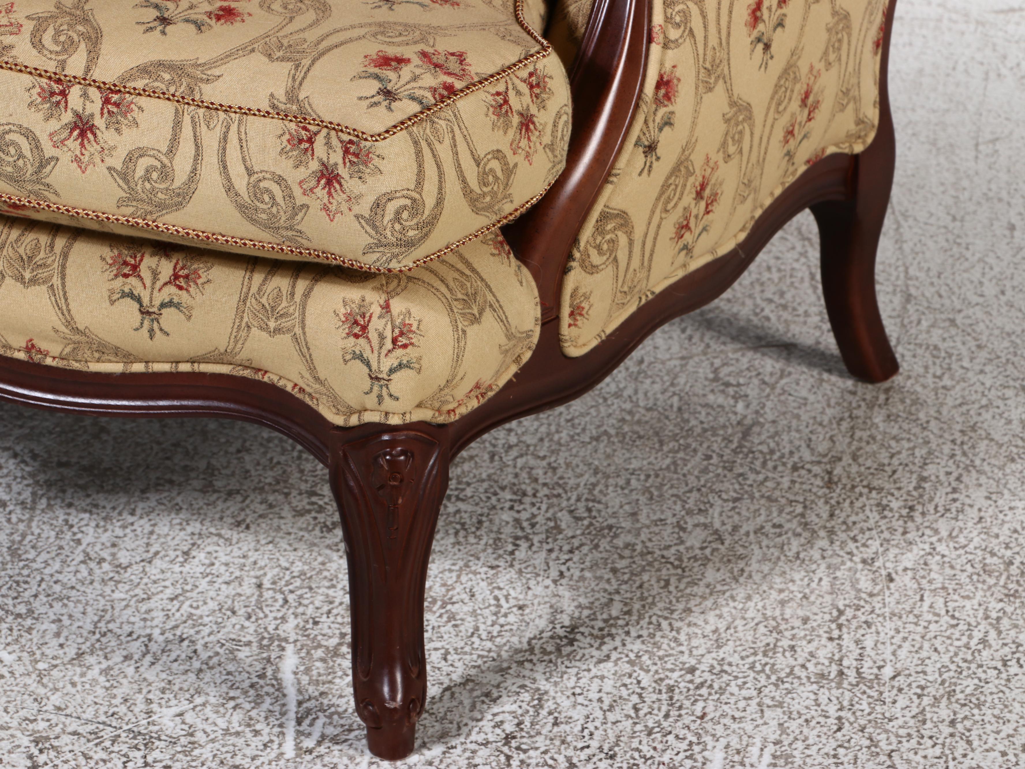 Norwalk Furniture Louis XV Style Fruitwood-Stained Bergère with Ottoman