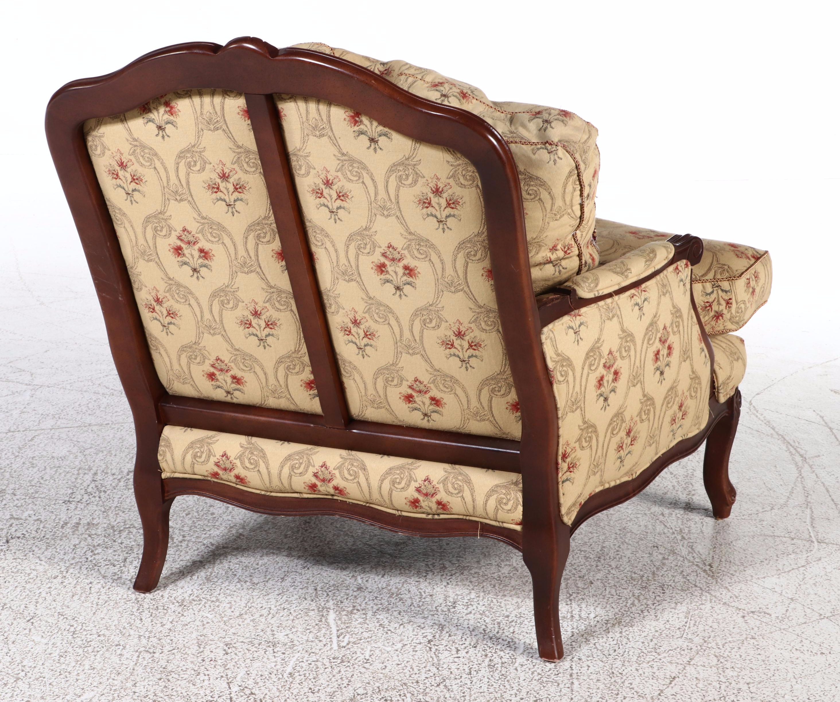 Norwalk Furniture Louis XV Style Fruitwood-Stained Bergère with Ottoman