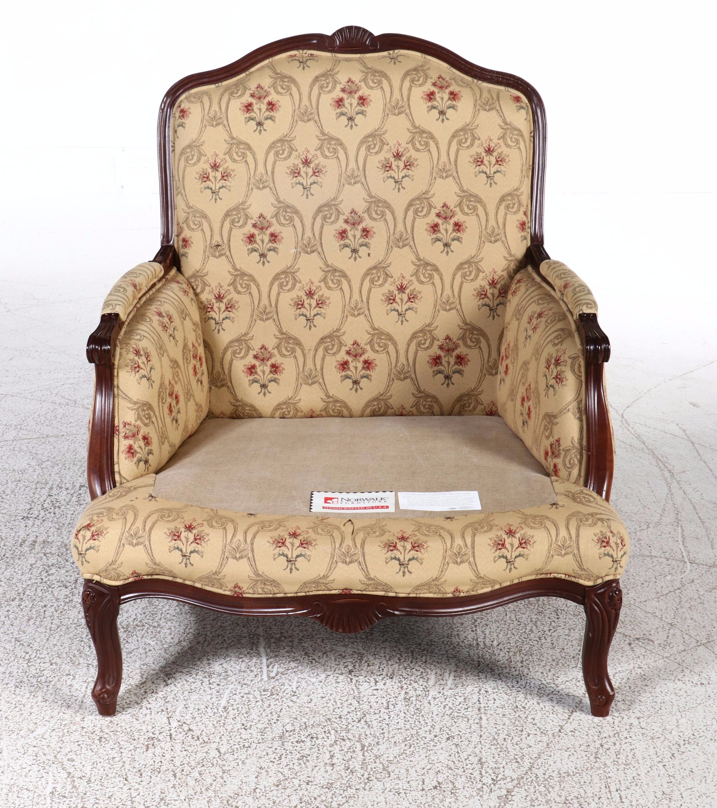Norwalk Furniture Louis XV Style Fruitwood-Stained Bergère with Ottoman