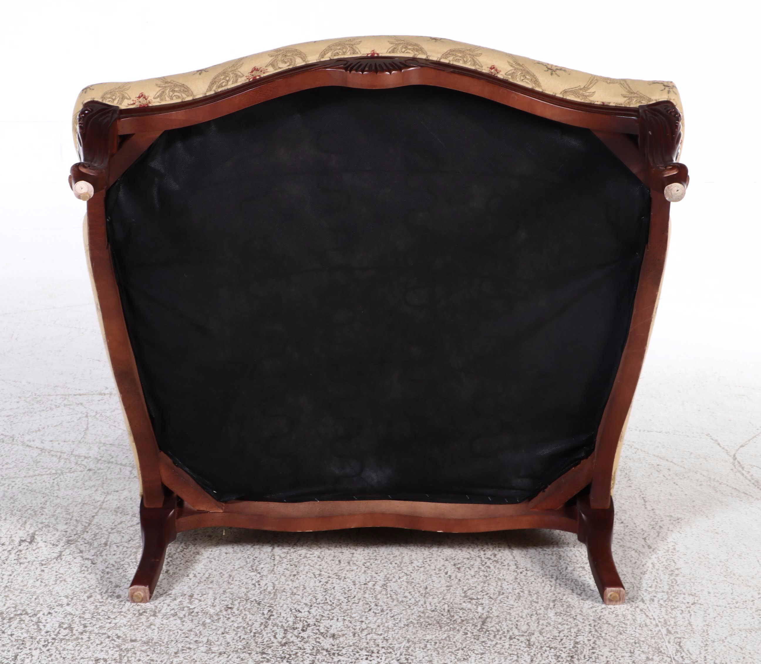 Norwalk Furniture Louis XV Style Fruitwood-Stained Bergère with Ottoman