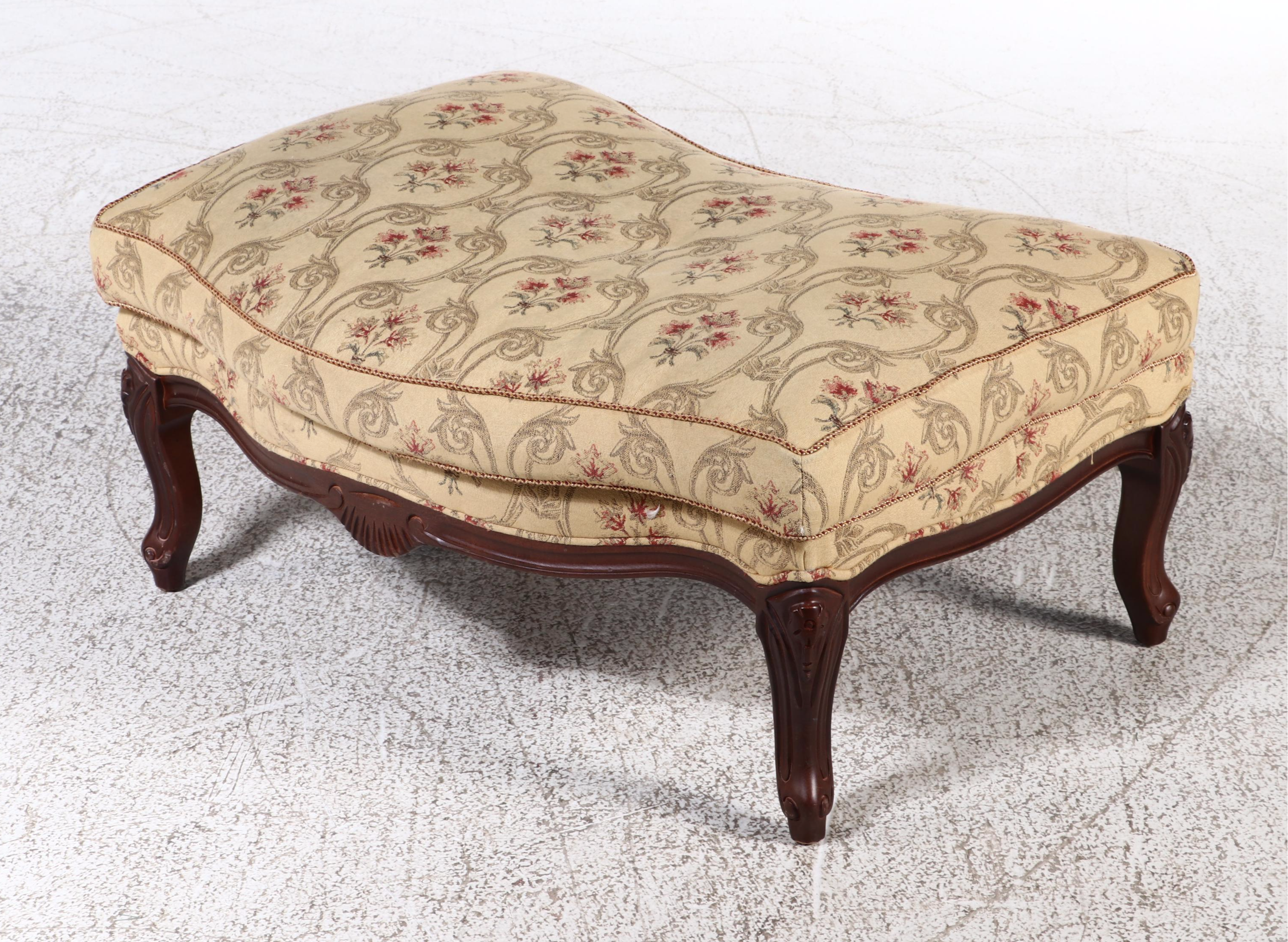 Norwalk Furniture Louis XV Style Fruitwood-Stained Bergère with Ottoman