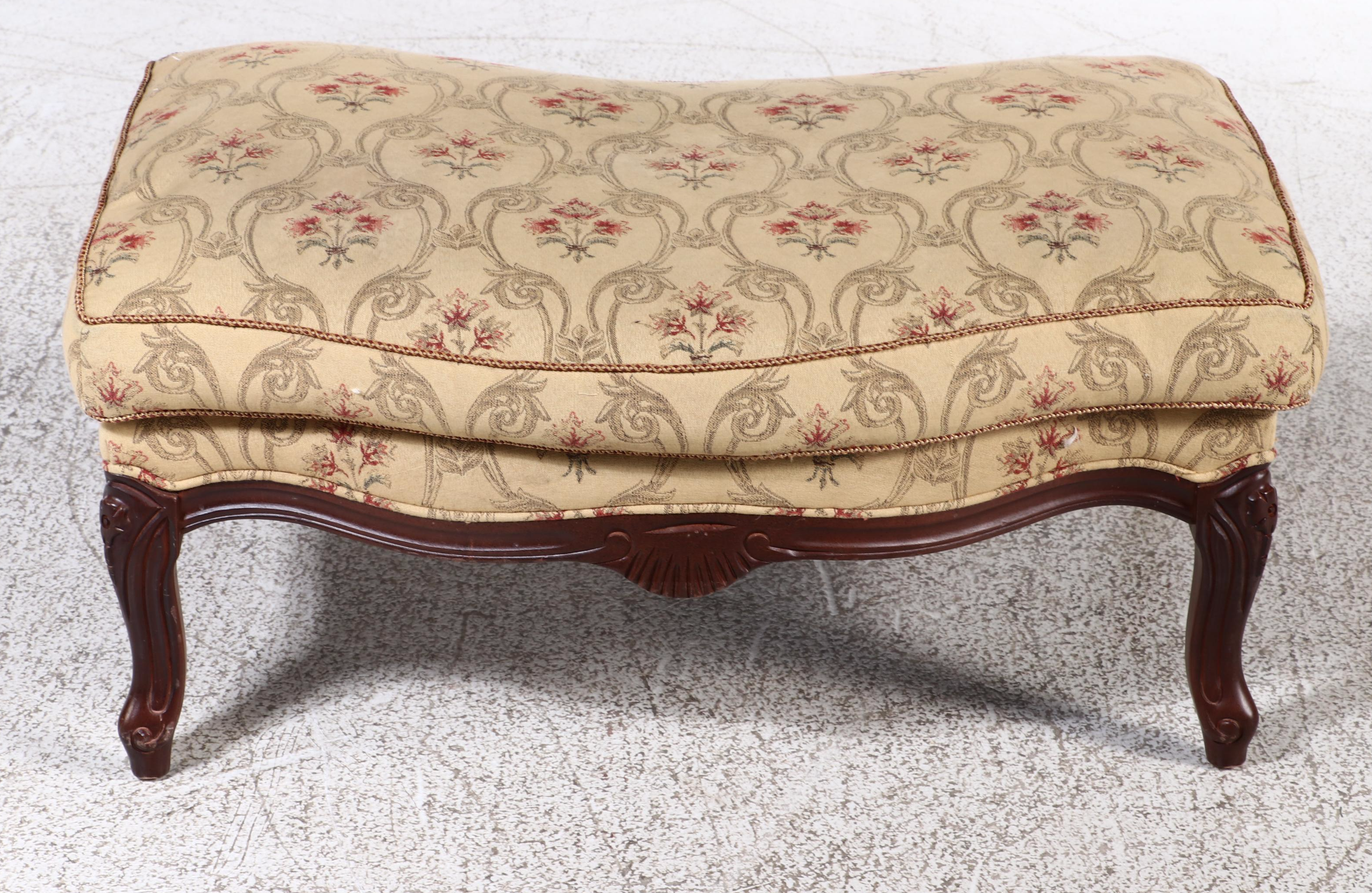 Norwalk Furniture Louis XV Style Fruitwood-Stained Bergère with Ottoman