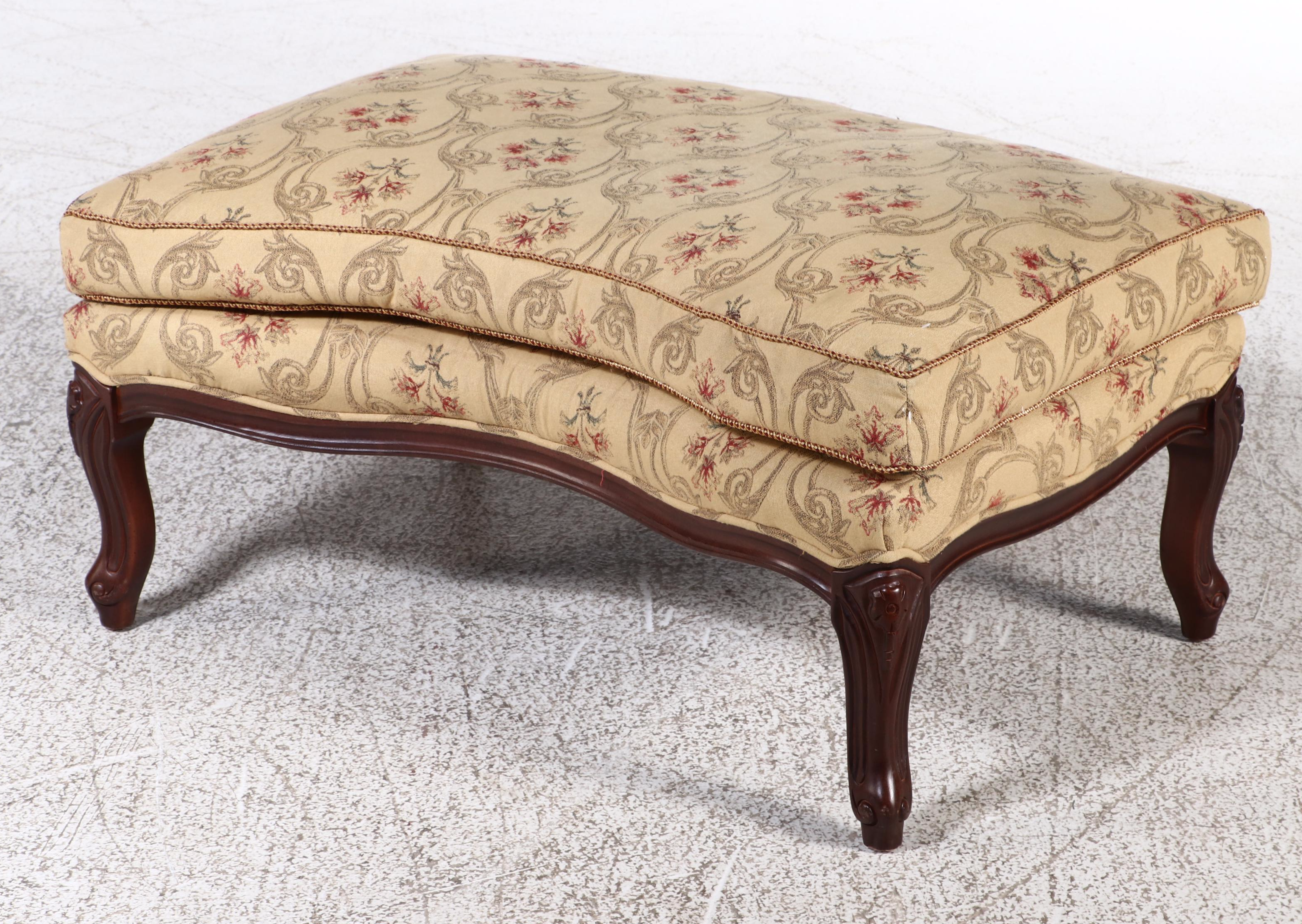 Norwalk Furniture Louis XV Style Fruitwood-Stained Bergère with Ottoman