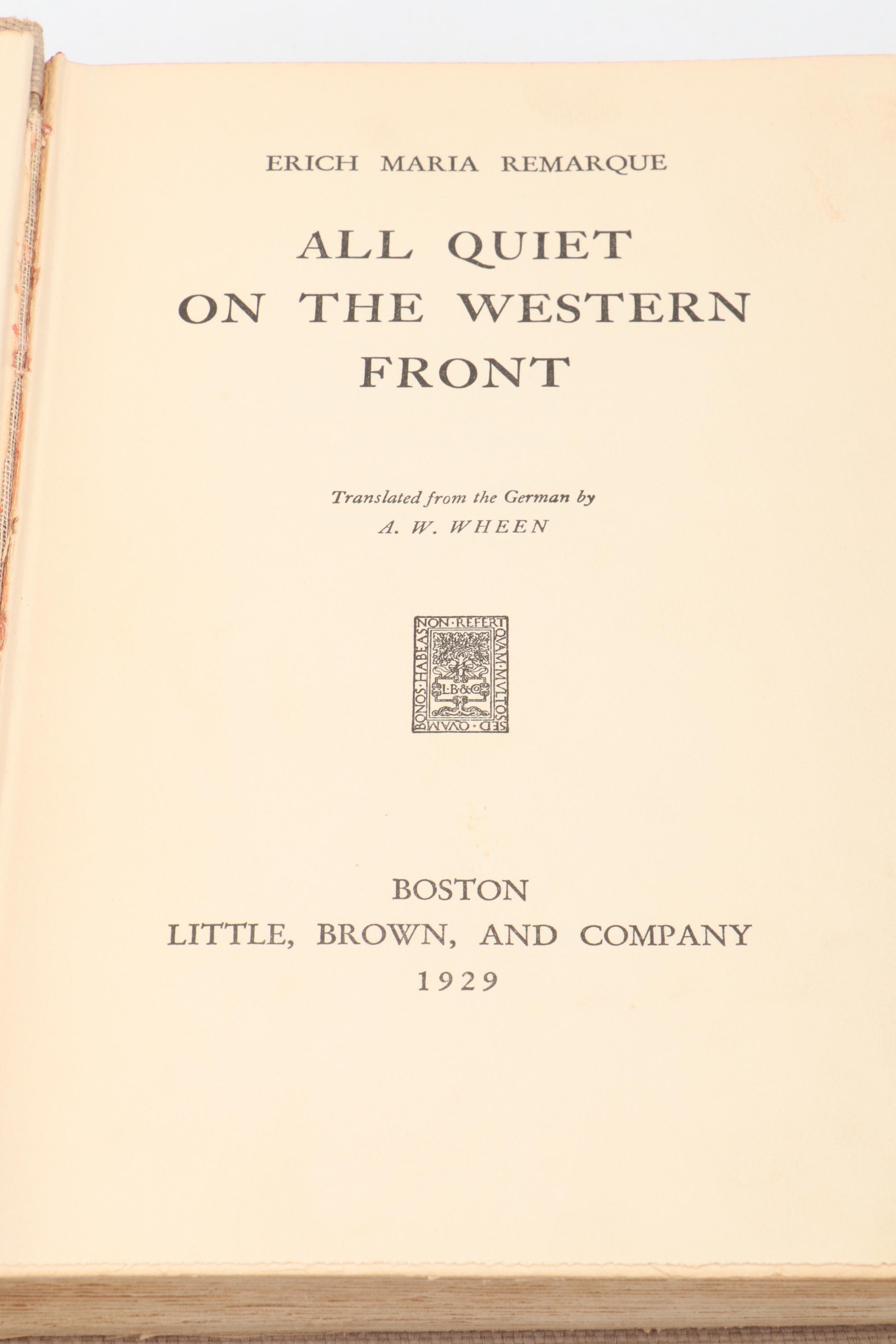 First Edition "All Quiet on the Western Front" by Erich Maria Remarque, 1929