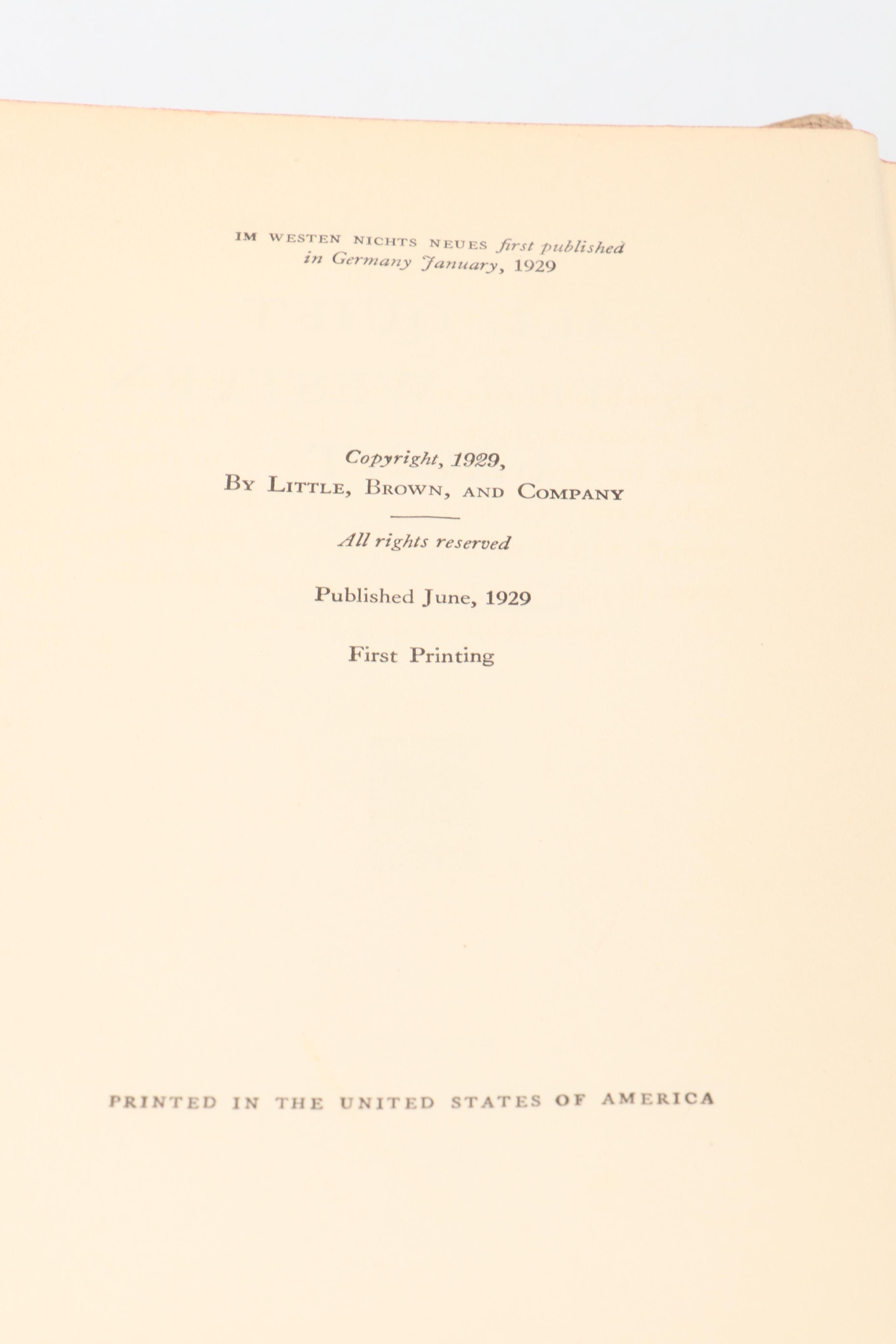 First Edition "All Quiet on the Western Front" by Erich Maria Remarque, 1929