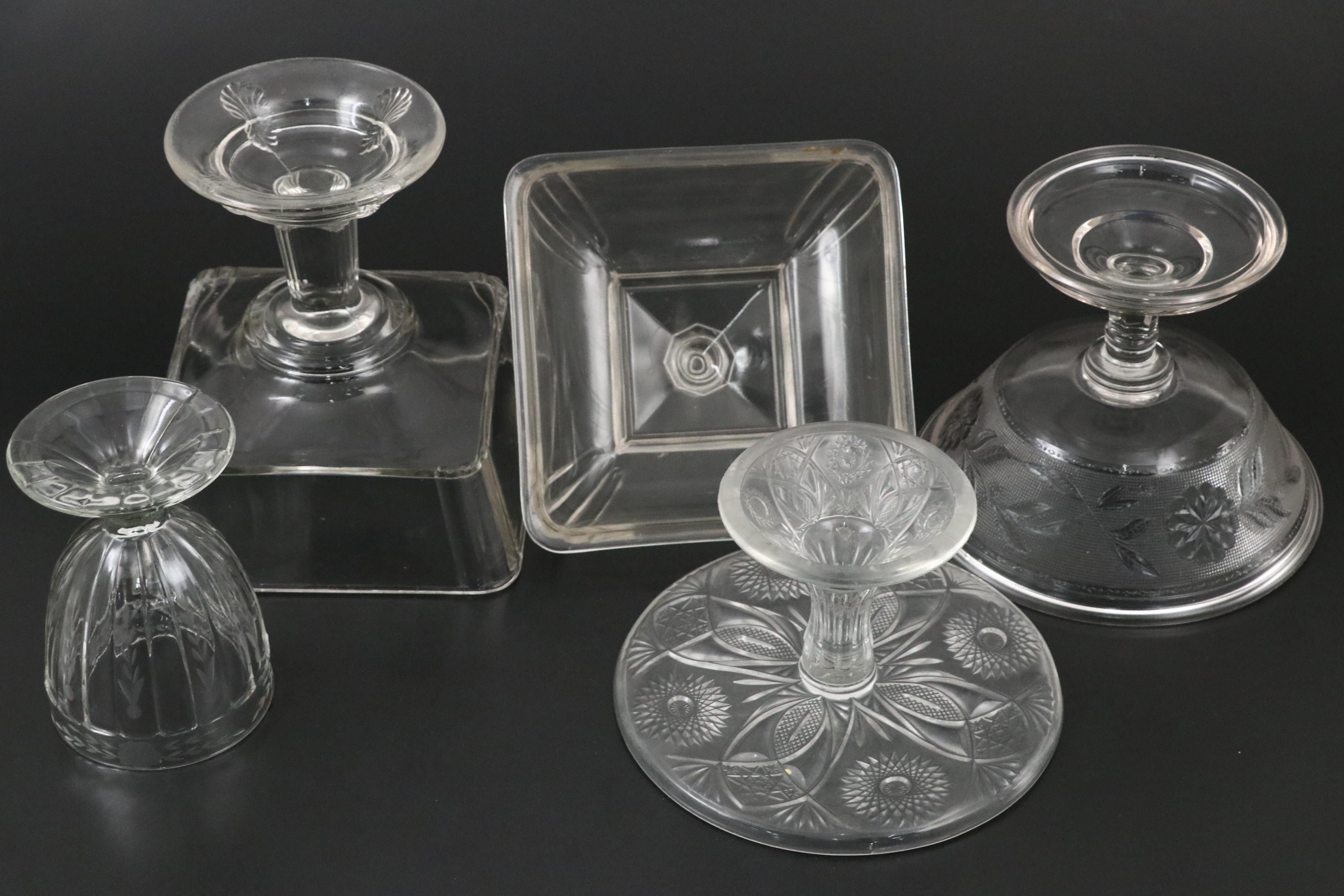 McKee & Brothers Iris Cake Stand with EAPG and Other Glass Tableware
