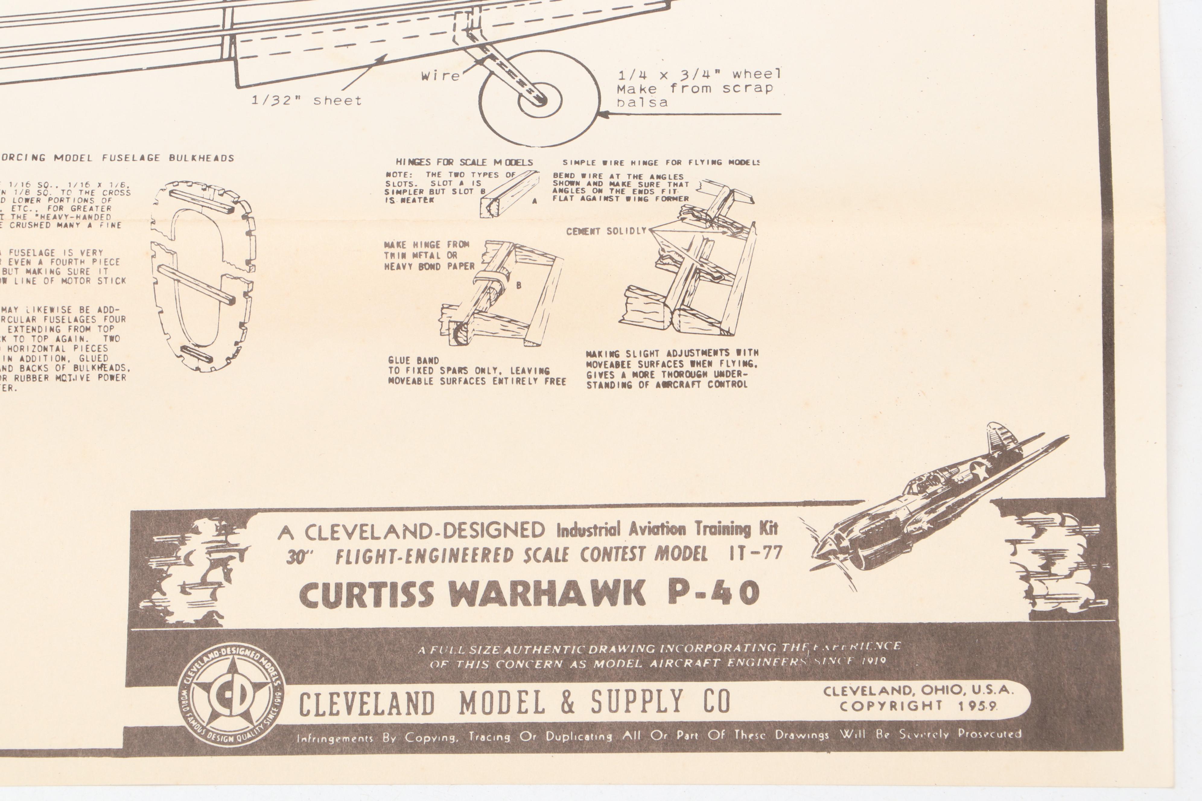 Cleveland "Curtiss Warhawk P-40" Airplane Model Kit, 1959