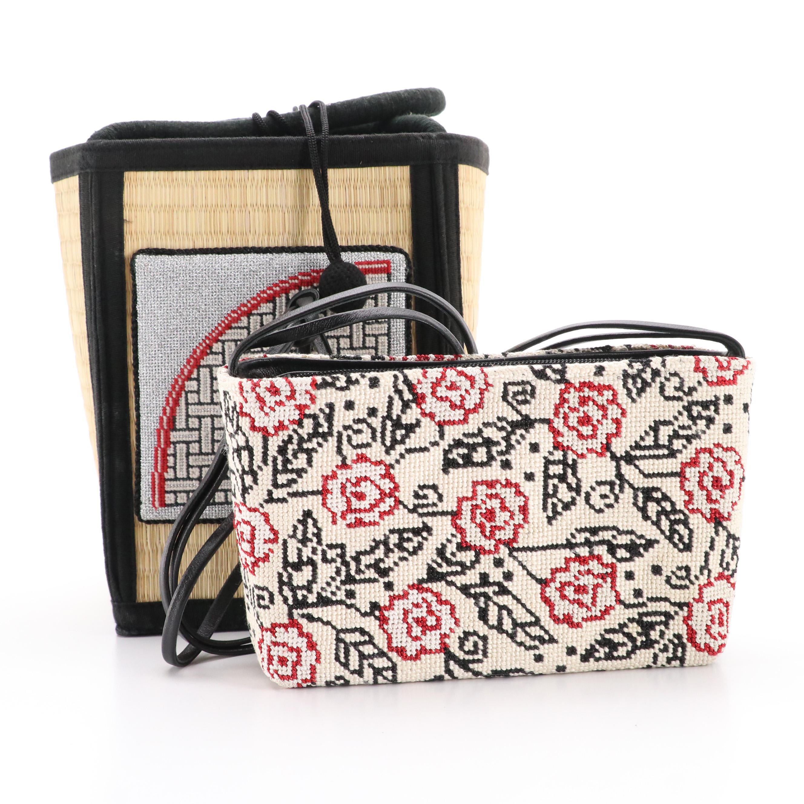 Elizabeth Turner Collection Rose Needlepoint Crossbody with Other Bucket Bag