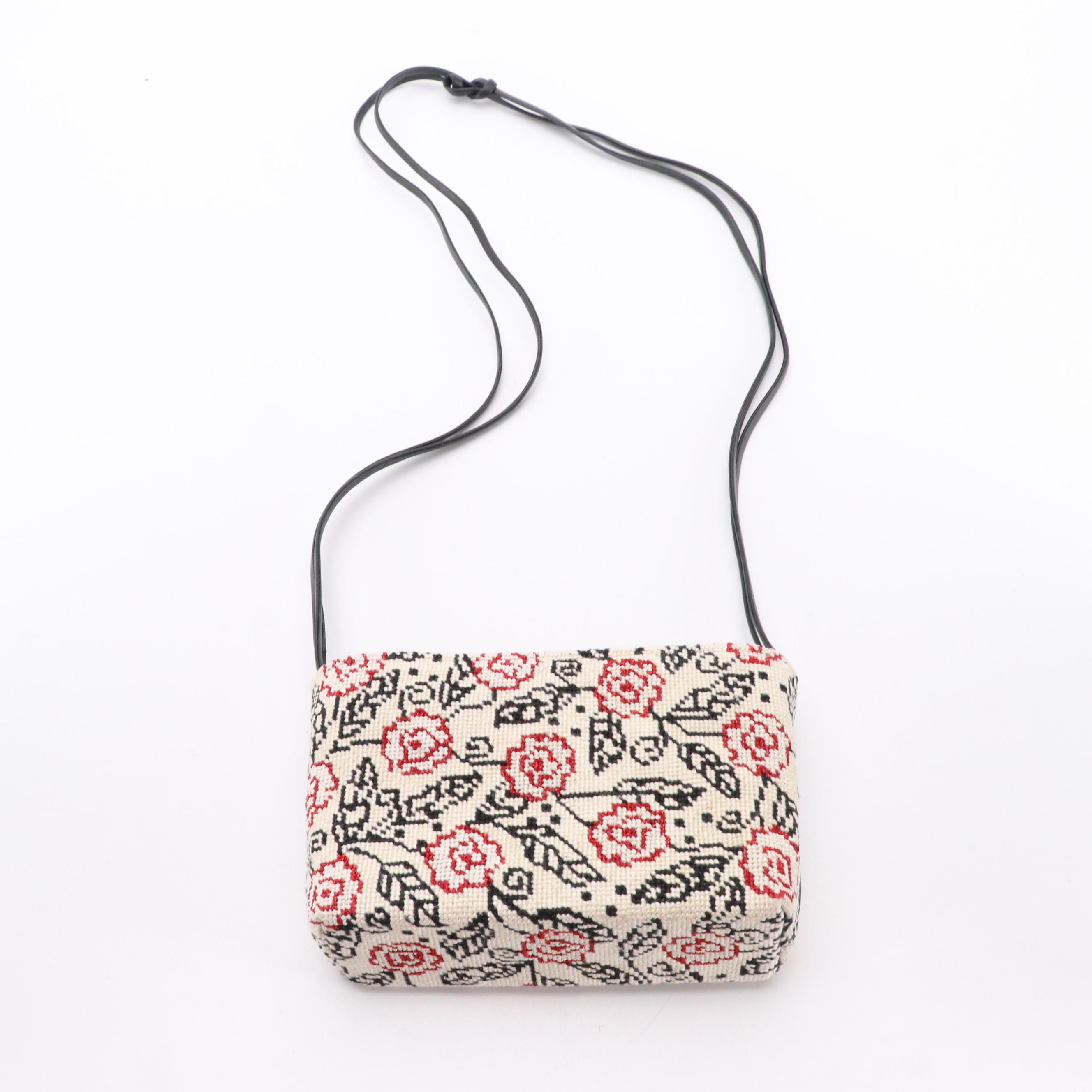 Elizabeth Turner Collection Rose Needlepoint Crossbody with Other Bucket Bag