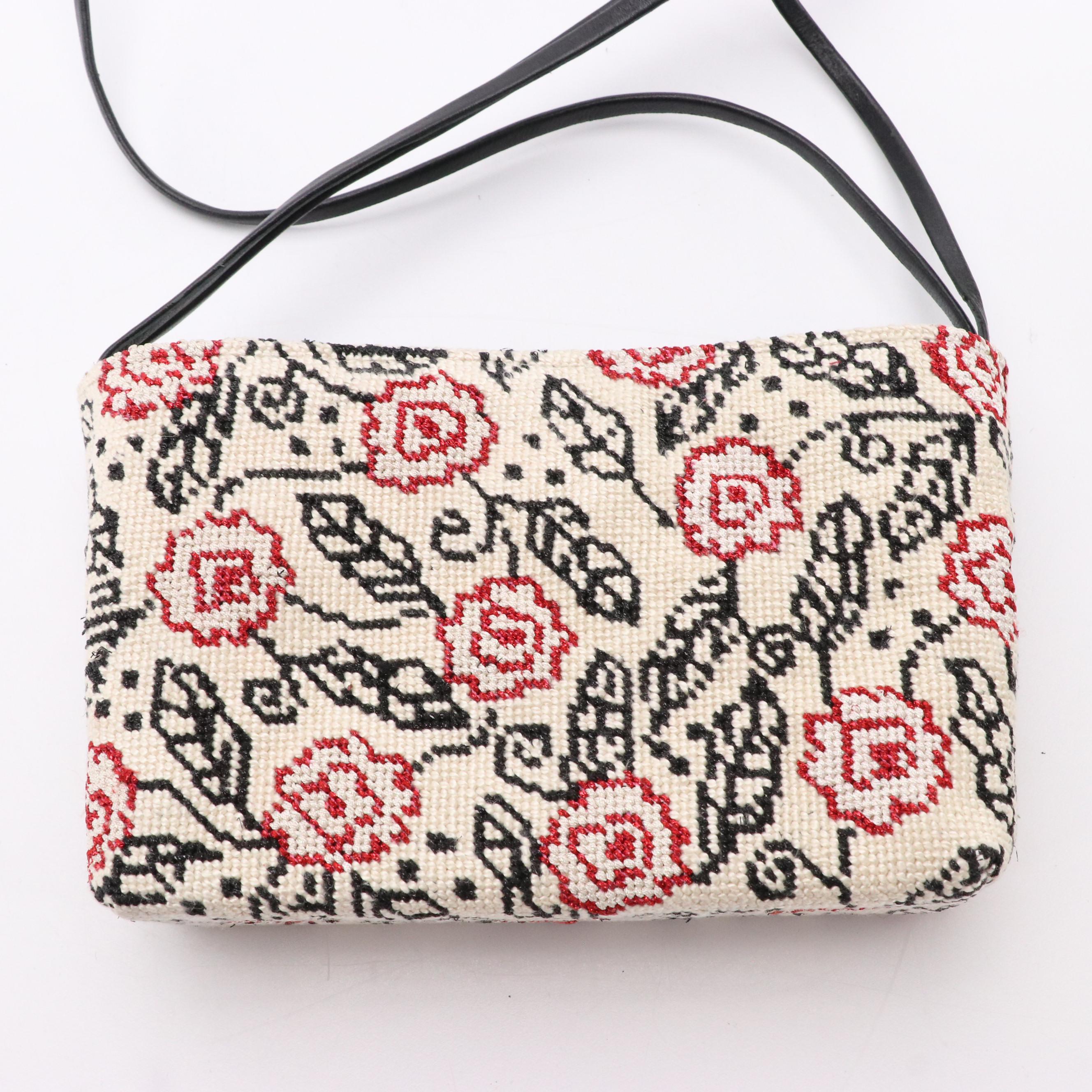 Elizabeth Turner Collection Rose Needlepoint Crossbody with Other Bucket Bag