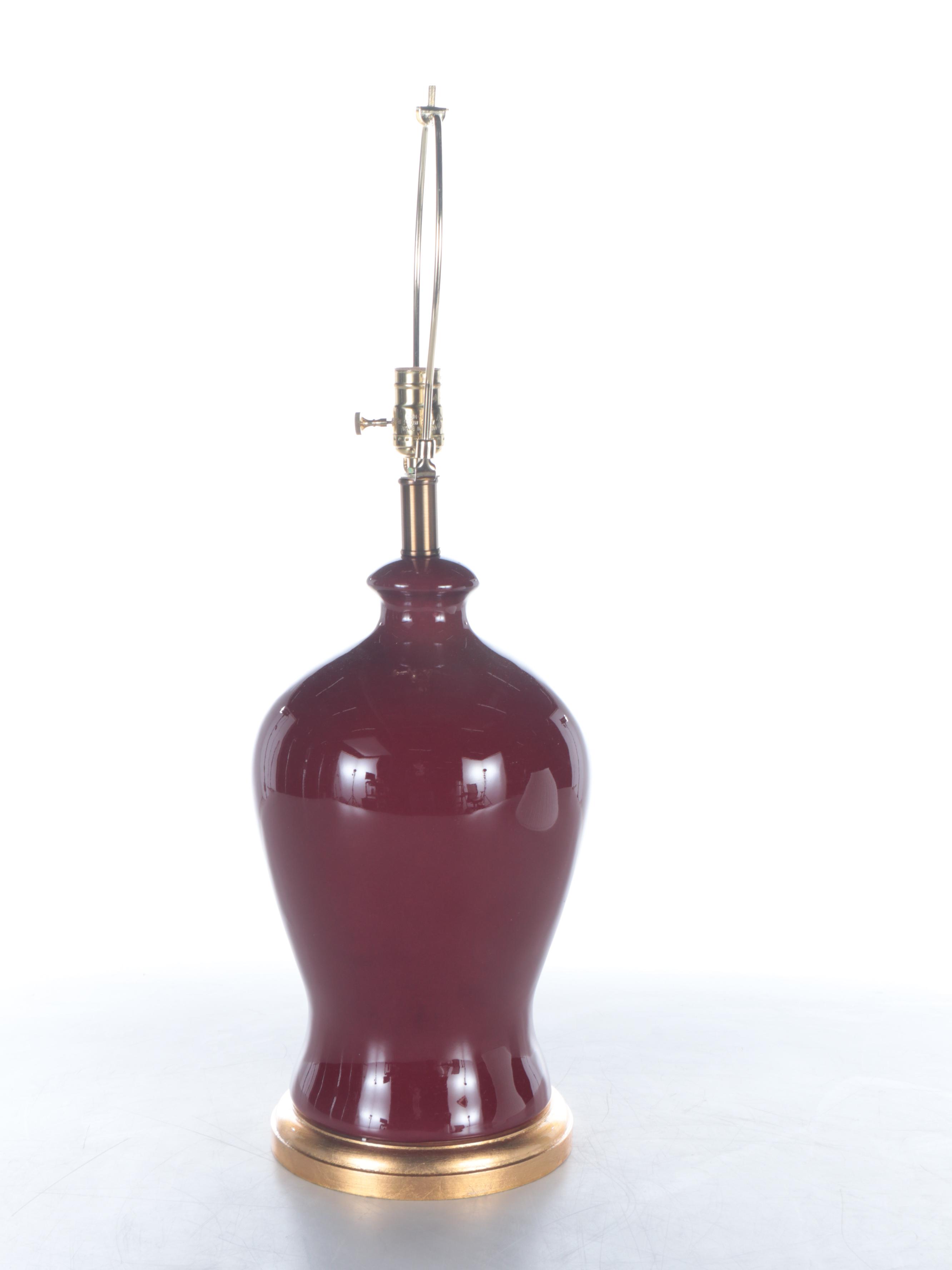 Ralph Lauren Chinese Porcelain Oxblood Vase Lamp with Pleated Shade