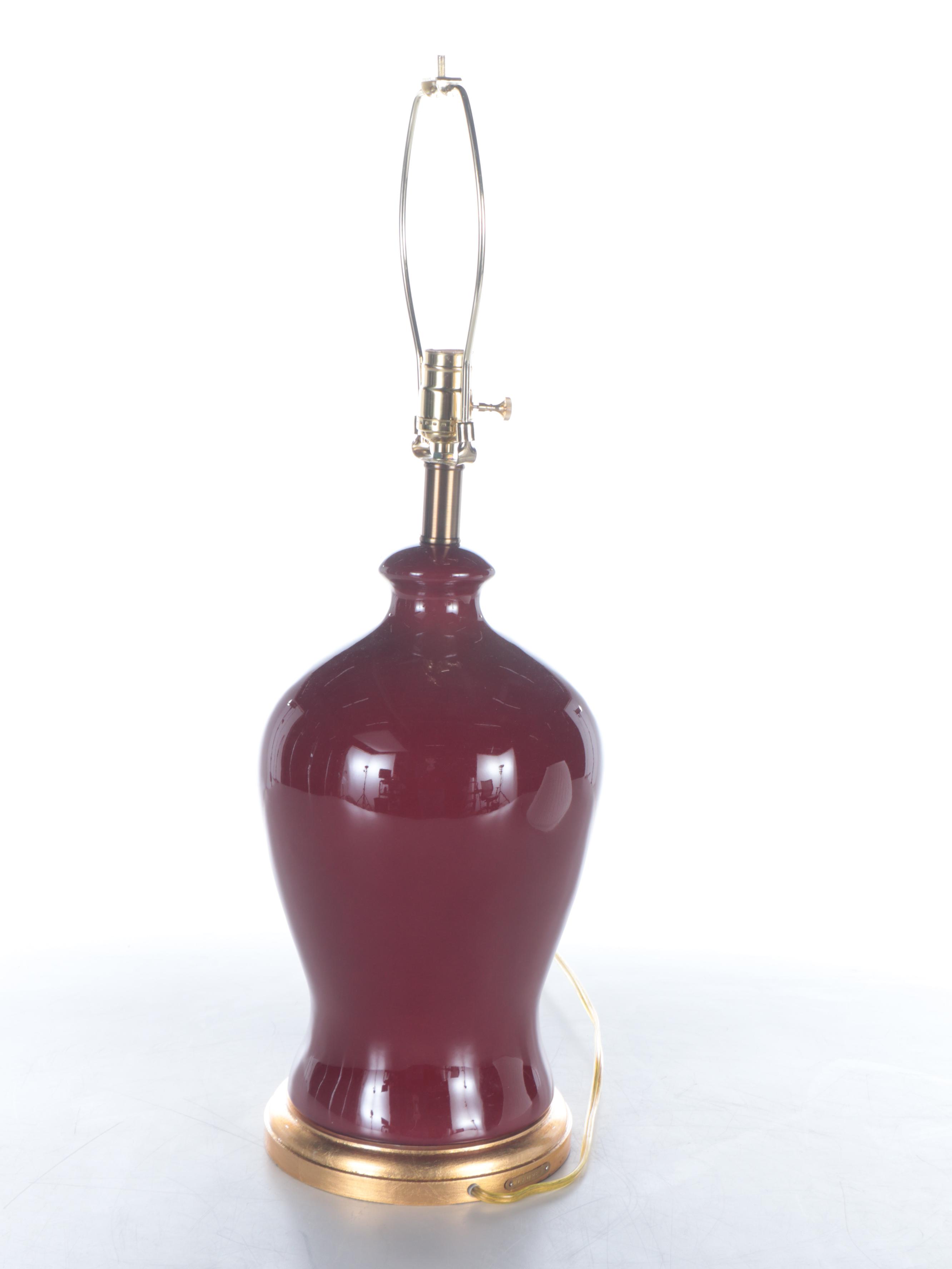 Ralph Lauren Chinese Porcelain Oxblood Vase Lamp with Pleated Shade