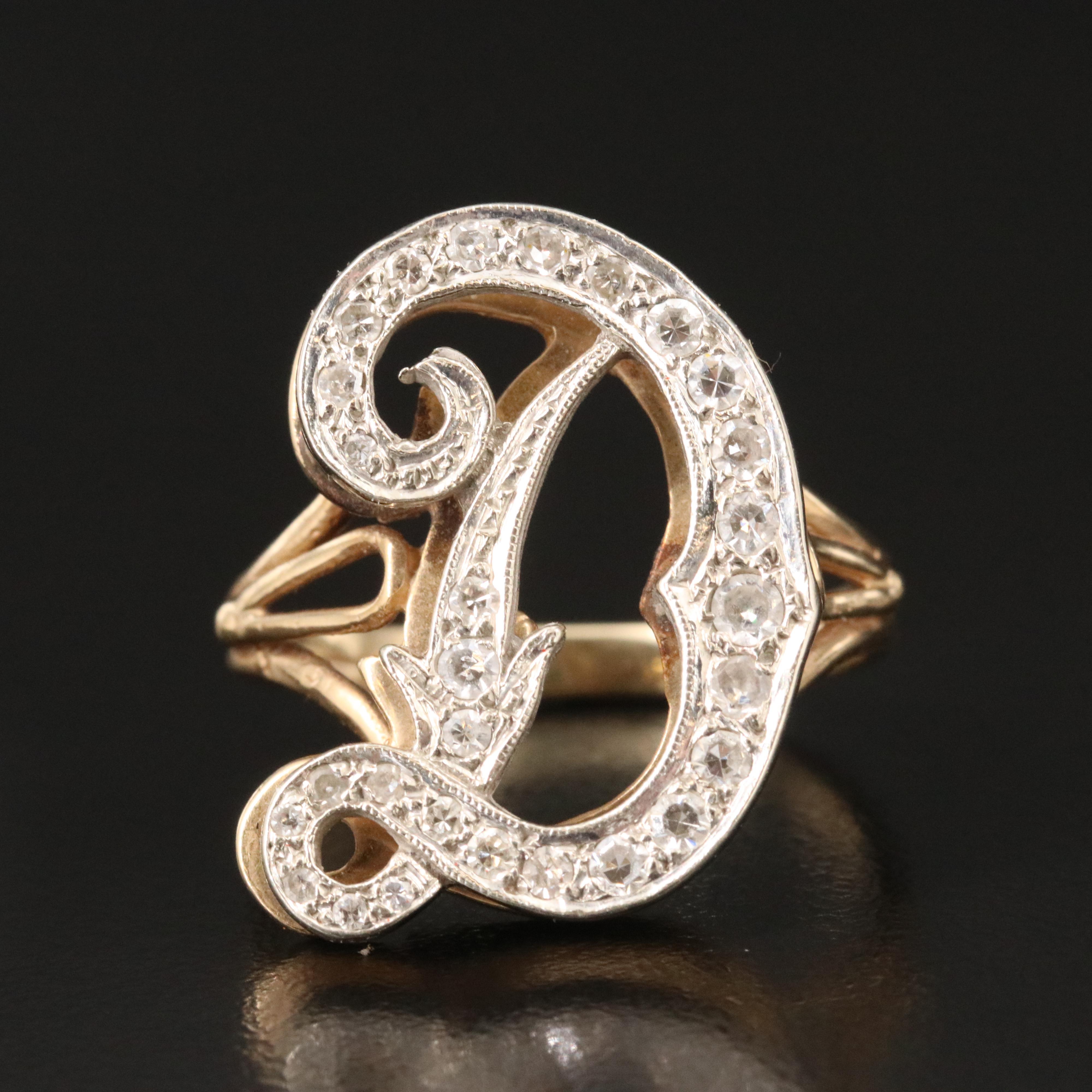 14K Two-Tone 0.40 CTW Diamond "D" Ring