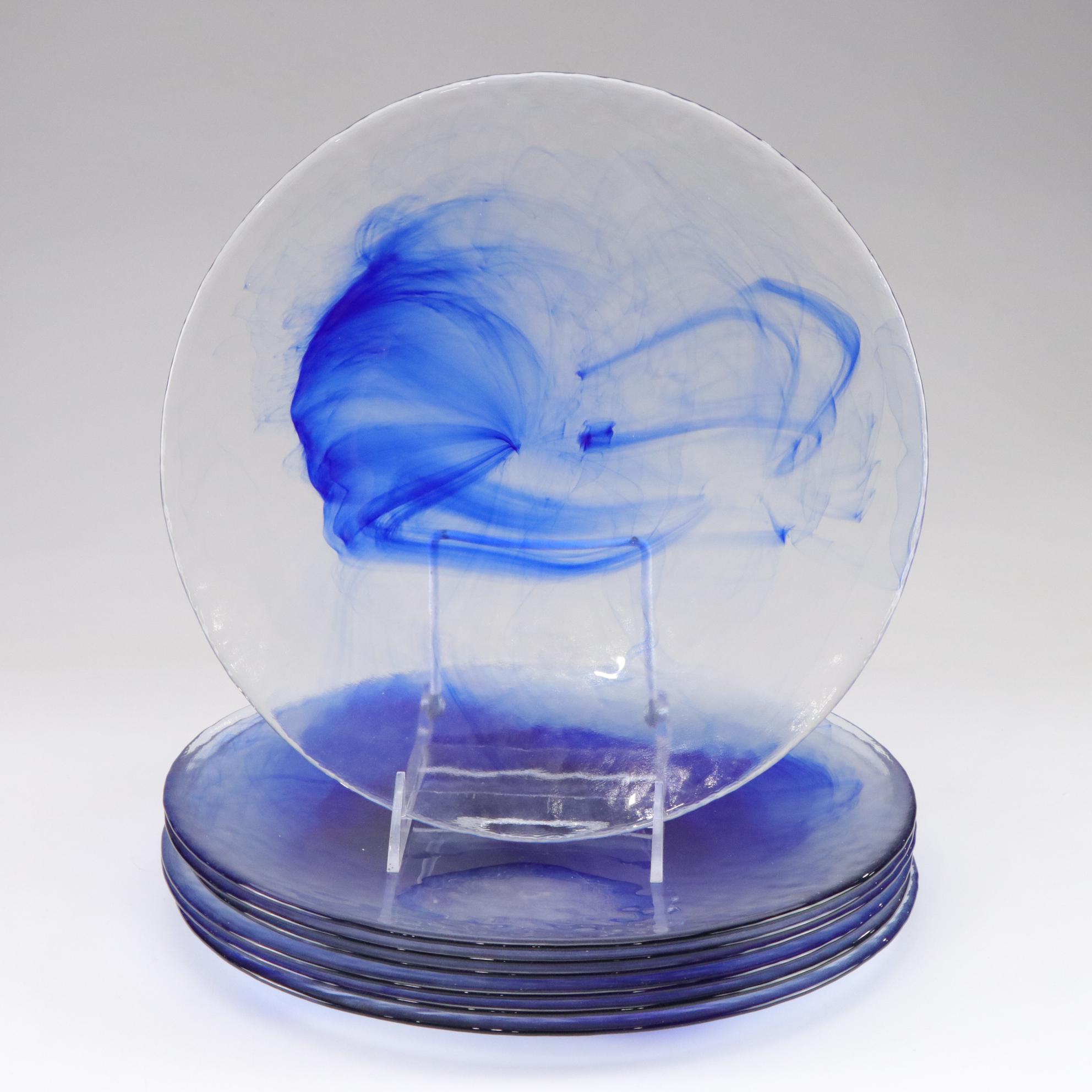 Bormioli Rocco "Murano Blue" Glass Dinner Plates, Set of Seven, 21st Century