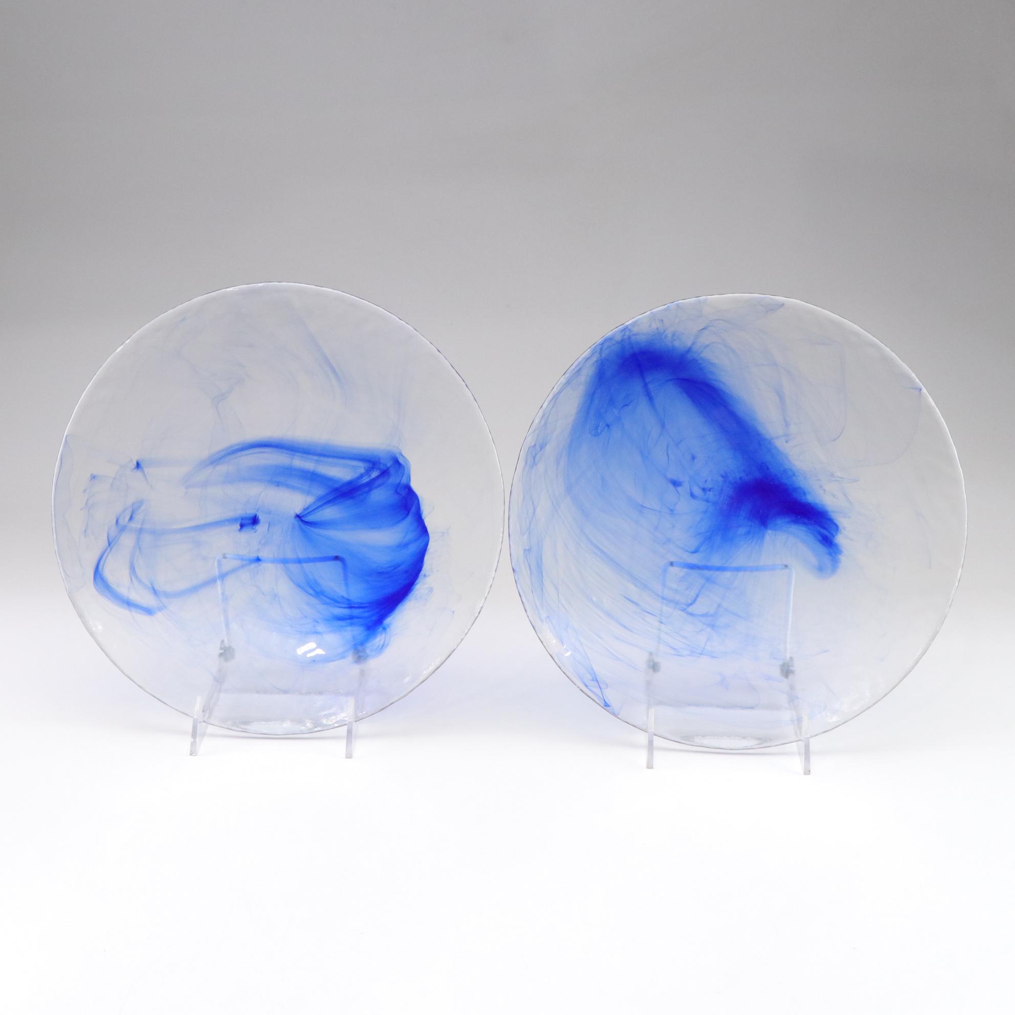 Bormioli Rocco "Murano Blue" Glass Dinner Plates, Set of Seven, 21st Century