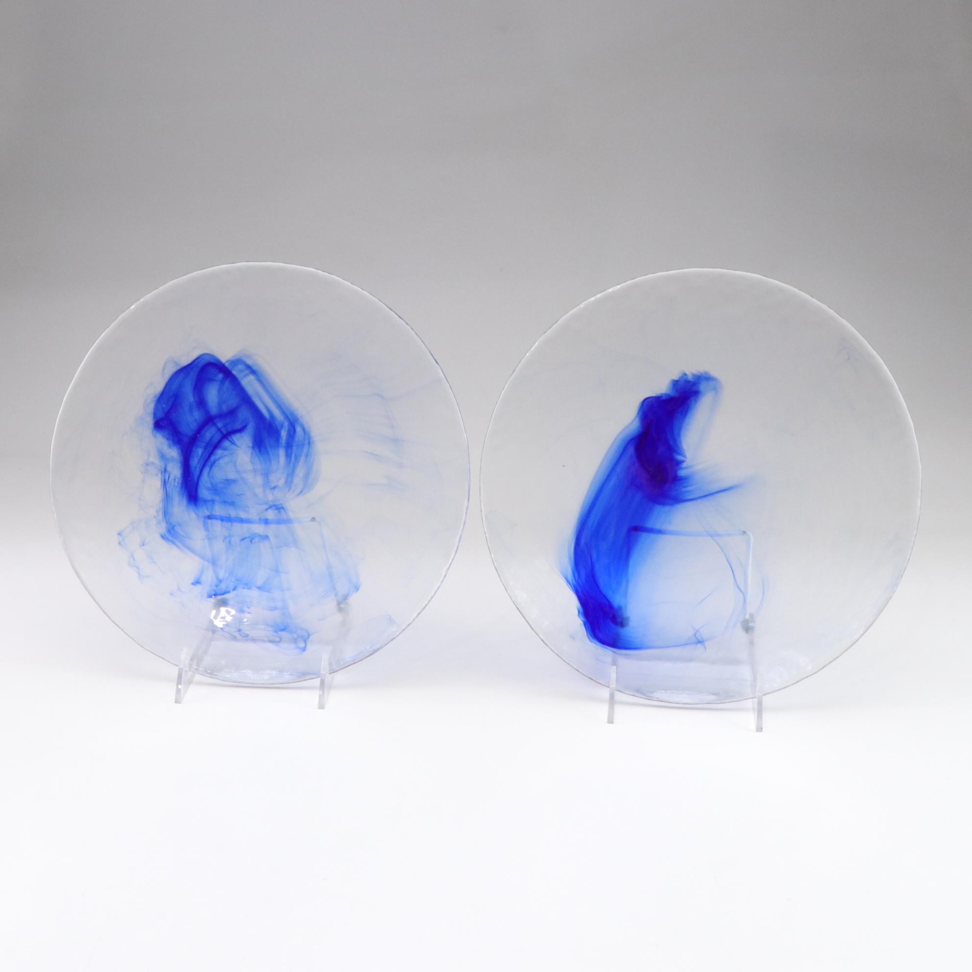 Bormioli Rocco "Murano Blue" Glass Dinner Plates, Set of Seven, 21st Century