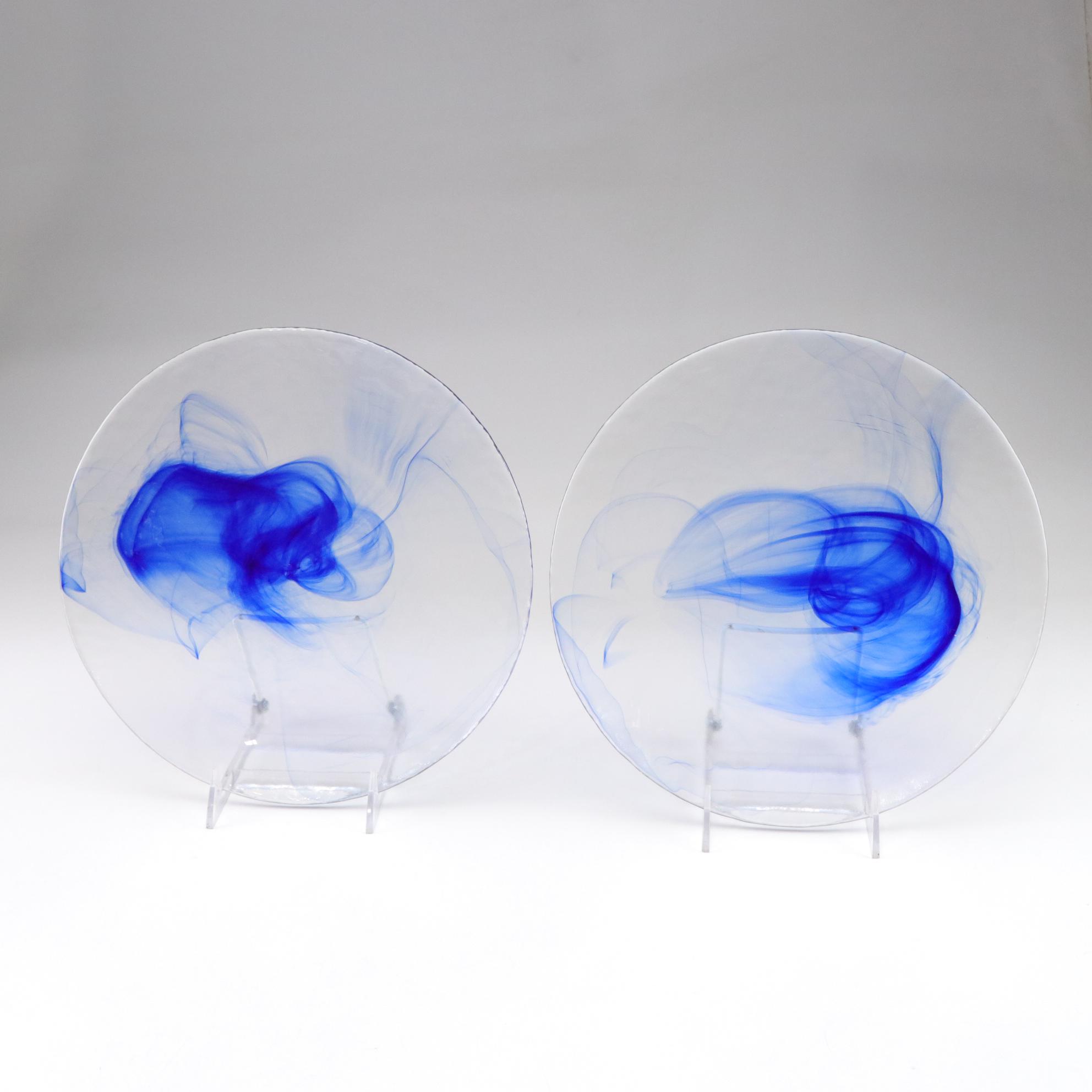 Bormioli Rocco "Murano Blue" Glass Dinner Plates, Set of Seven, 21st Century