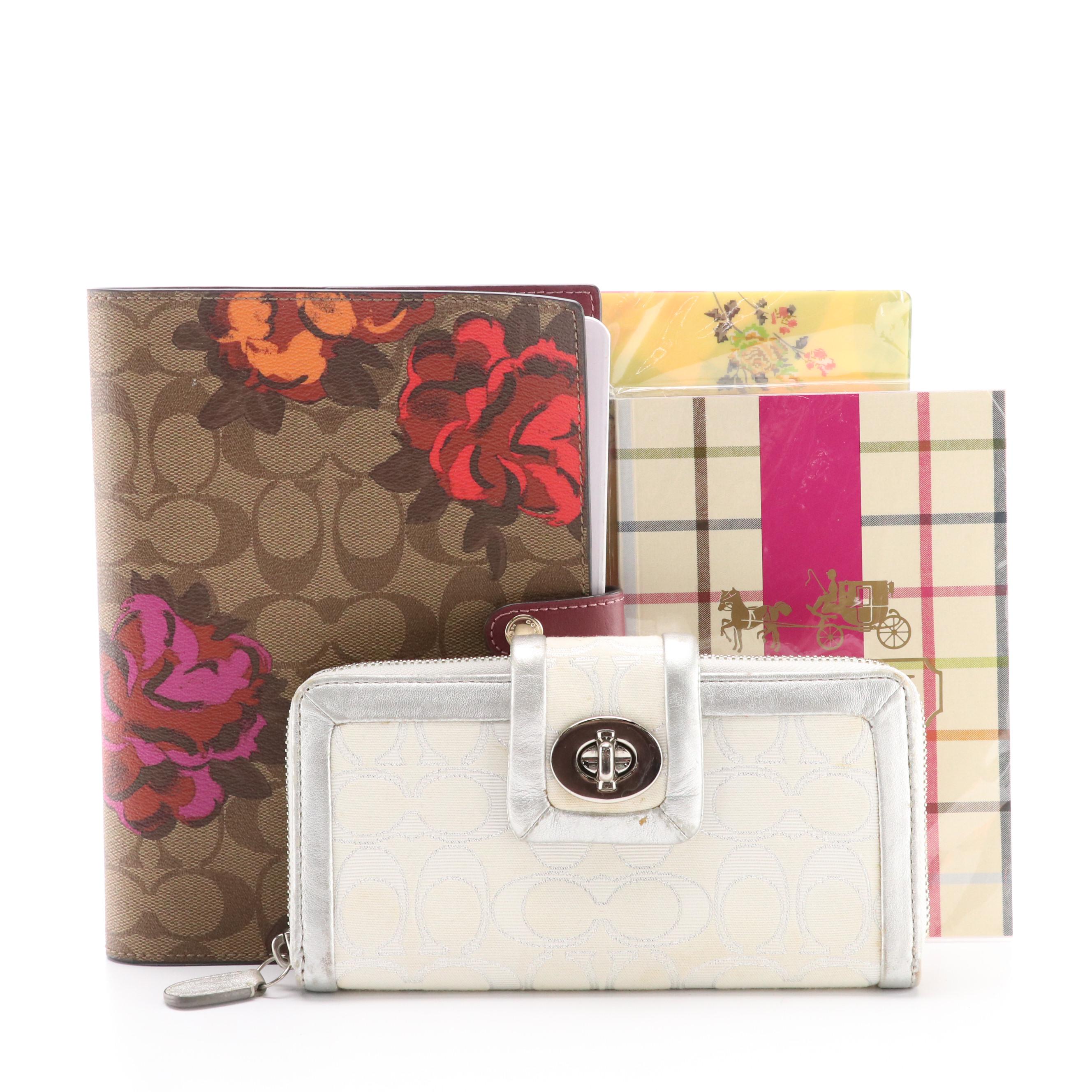 Coach Notebook in Jumbo Floral Print Signature Canvas, White/Silver Zip Wallet