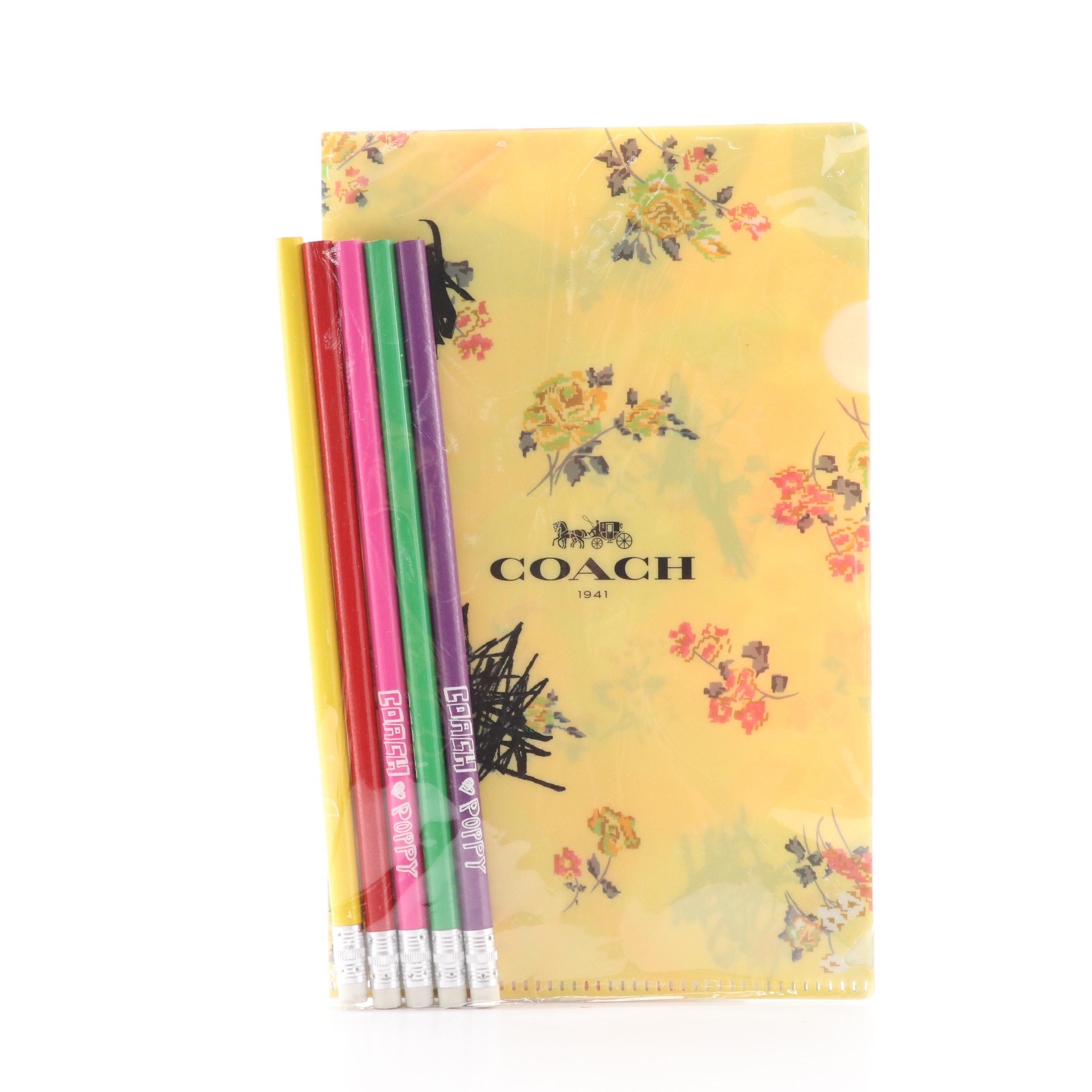 Coach Notebook in Jumbo Floral Print Signature Canvas, White/Silver Zip Wallet