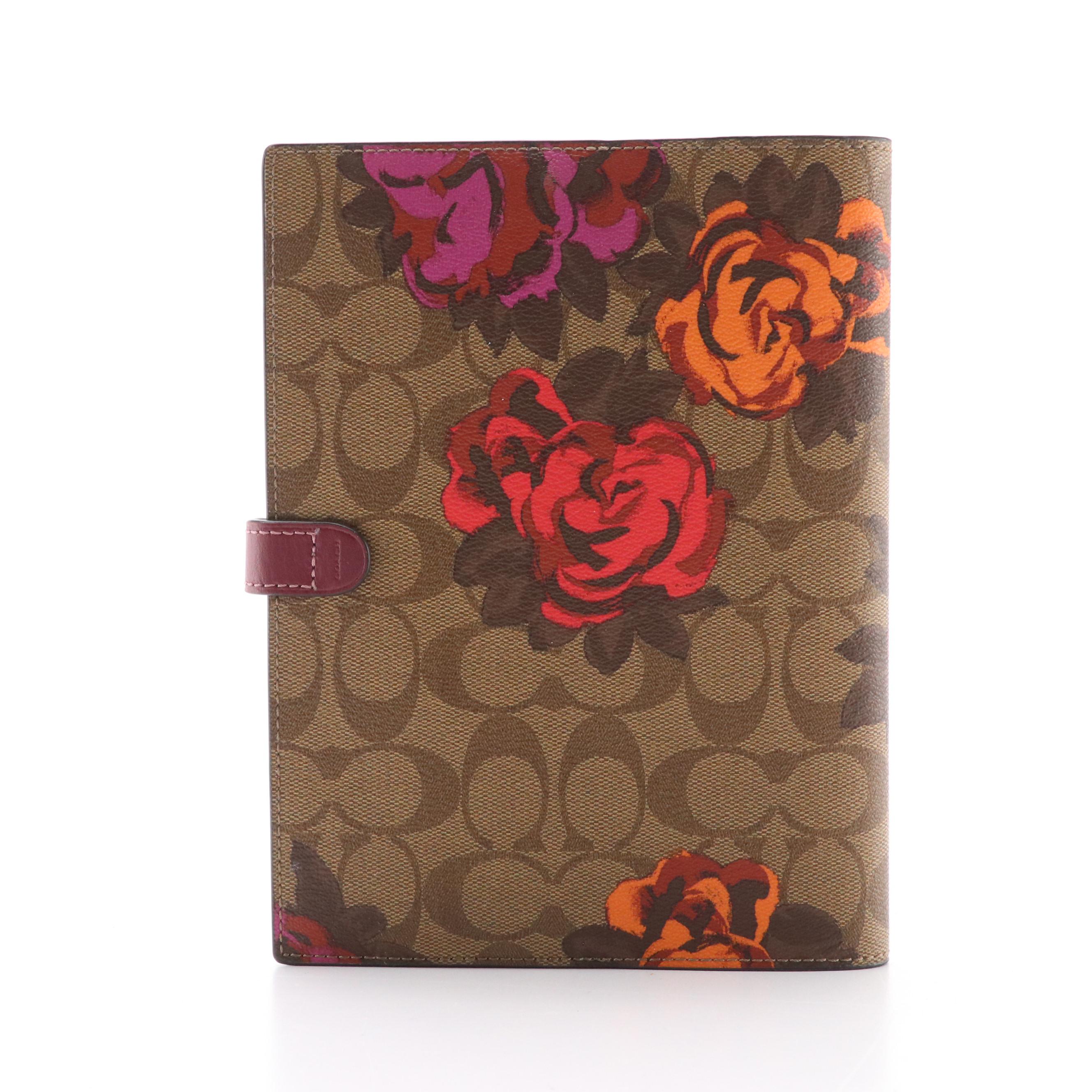 Coach Notebook in Jumbo Floral Print Signature Canvas, White/Silver Zip Wallet