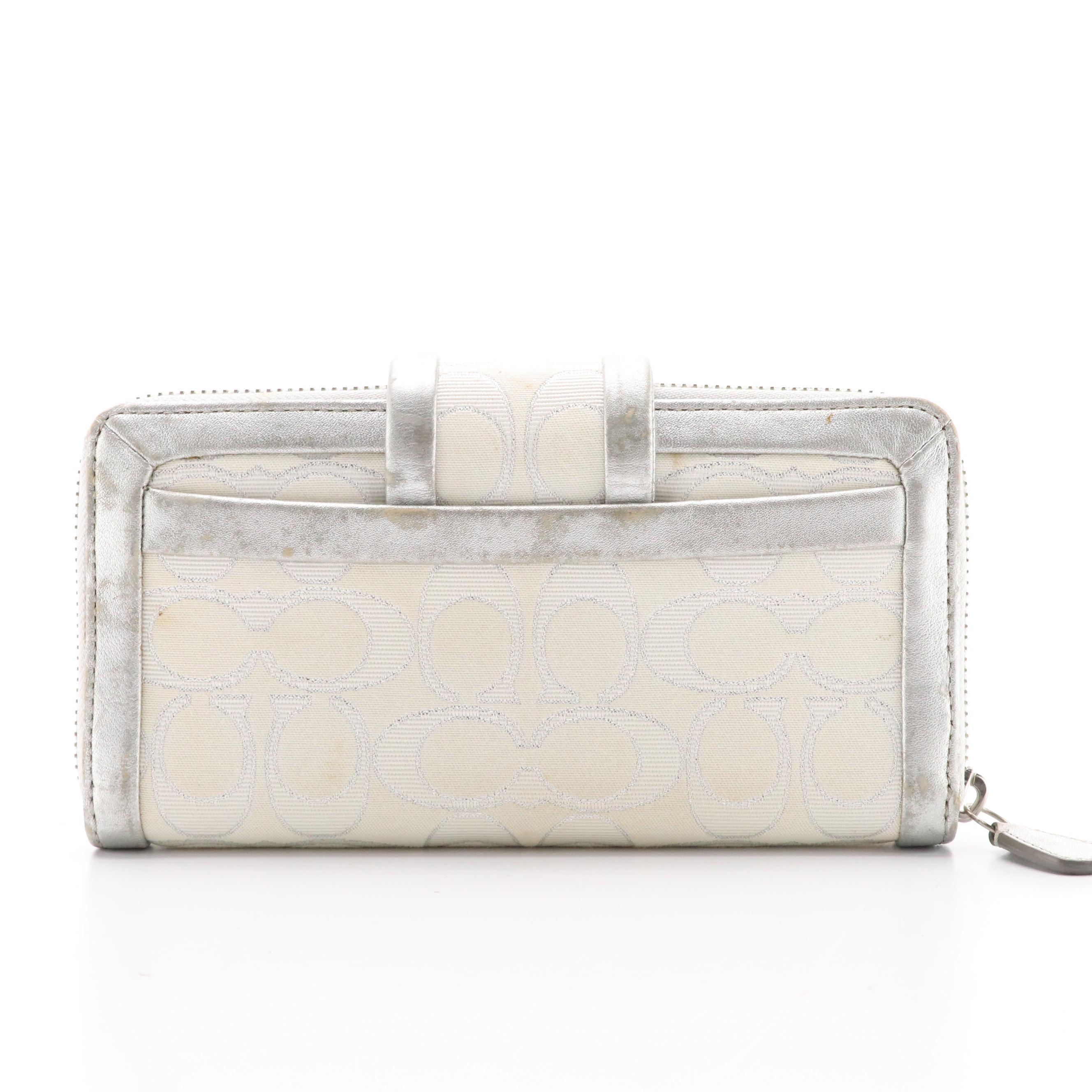 Coach Notebook in Jumbo Floral Print Signature Canvas, White/Silver Zip Wallet