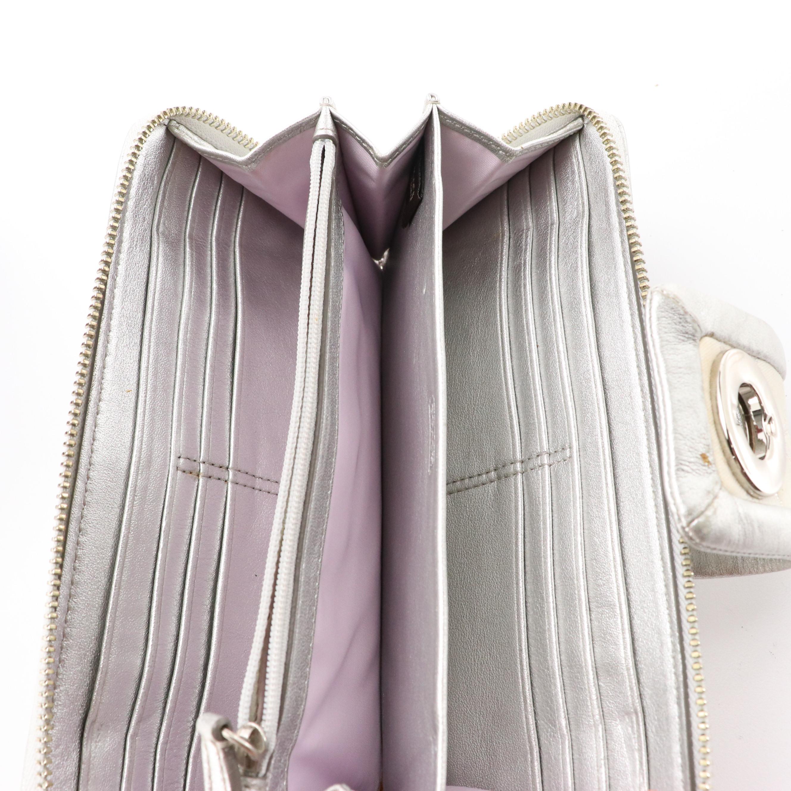 Coach Notebook in Jumbo Floral Print Signature Canvas, White/Silver Zip Wallet