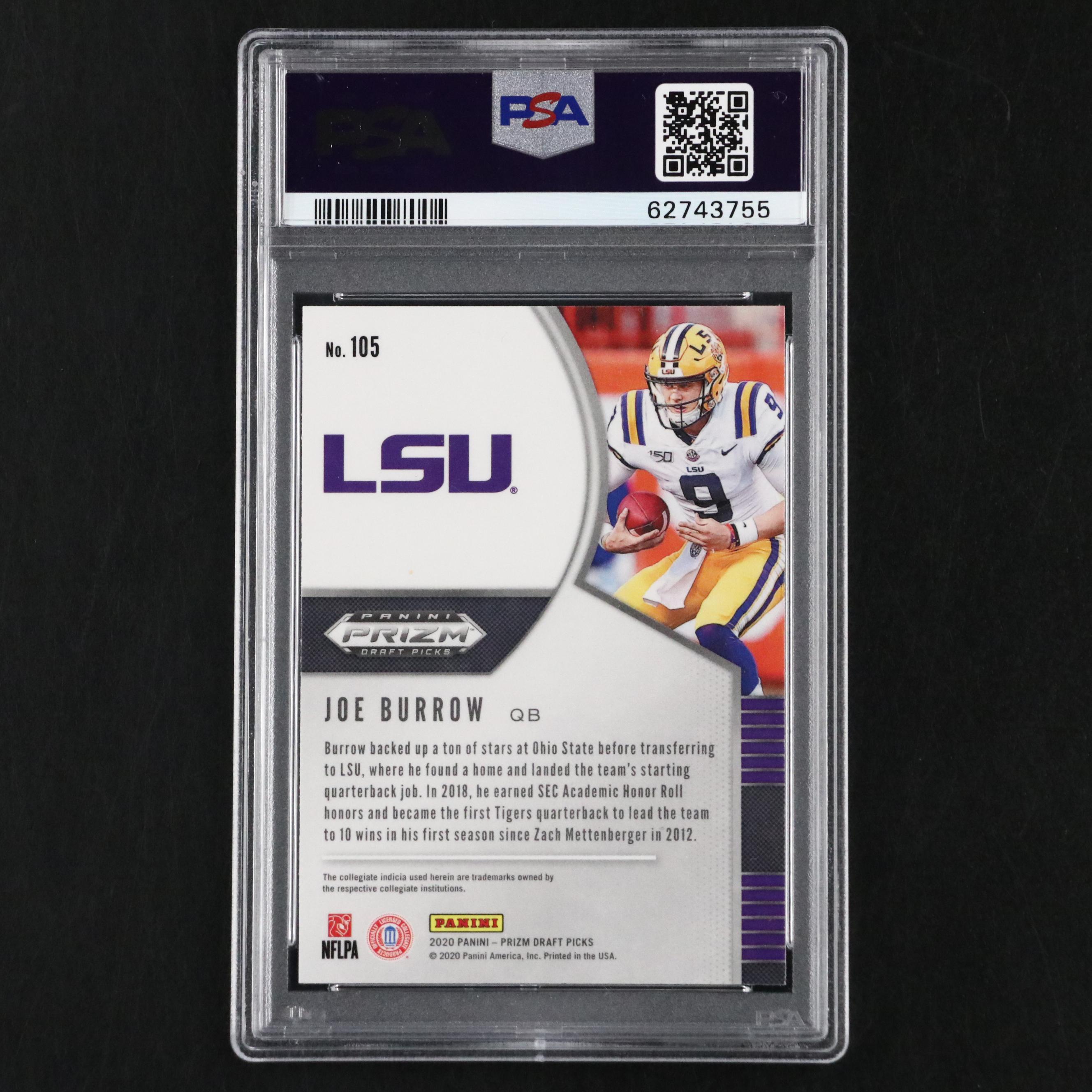 2020 Panini Prizm Draft Picks Joe Burrow Rookie Card #105 Graded PSA 10