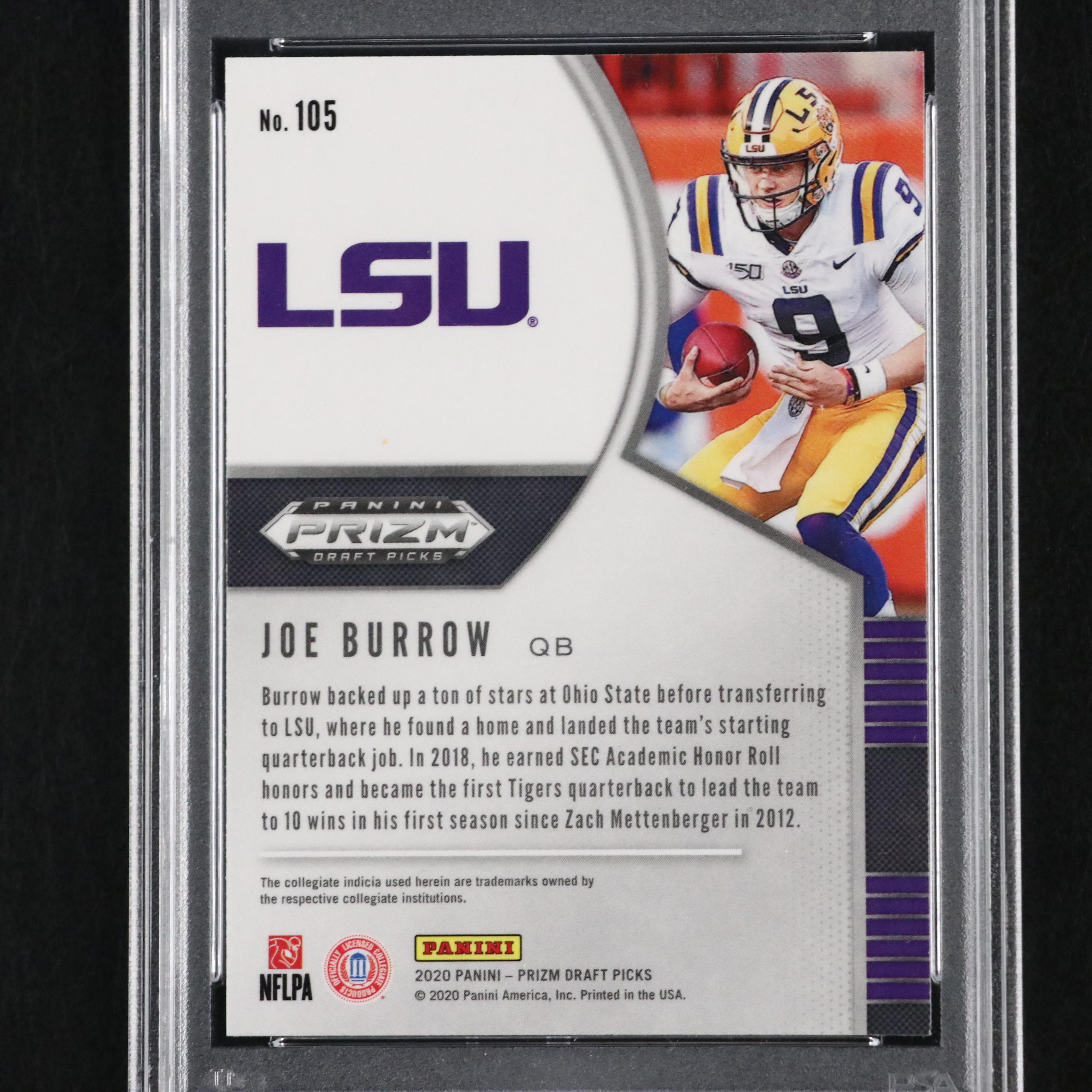 2020 Panini Prizm Draft Picks Joe Burrow Rookie Card #105 Graded PSA 10