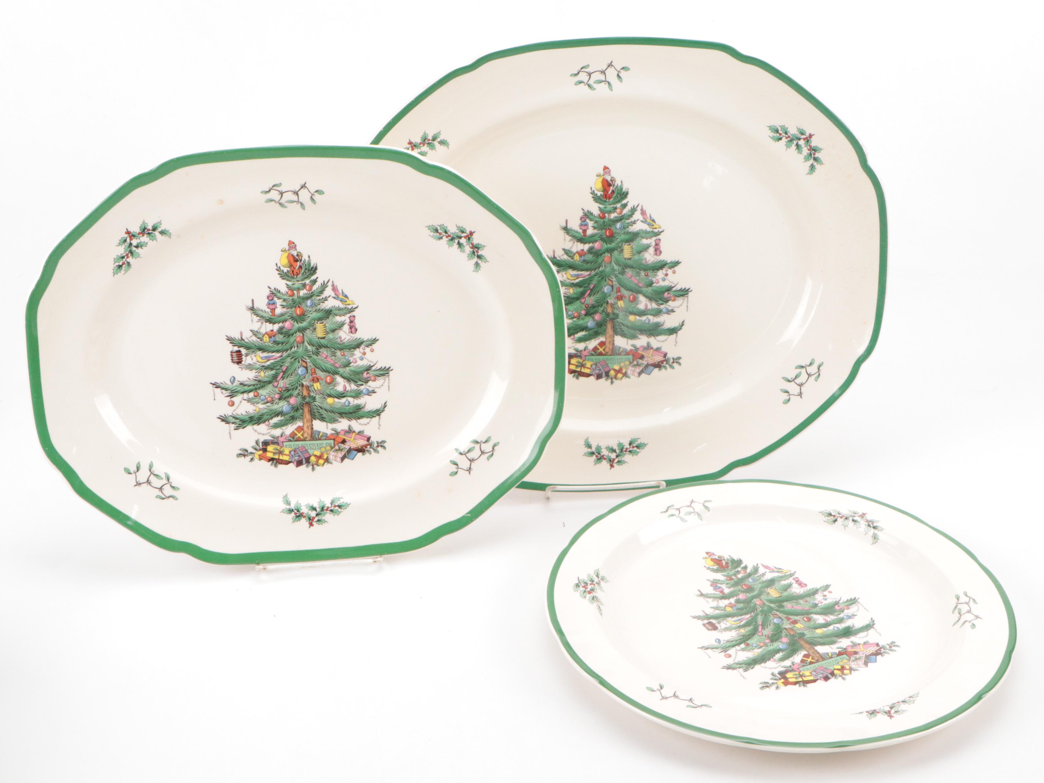 Spode "Christmas Tree" Ceramic Serving Platters, Bowls and Table Accessories