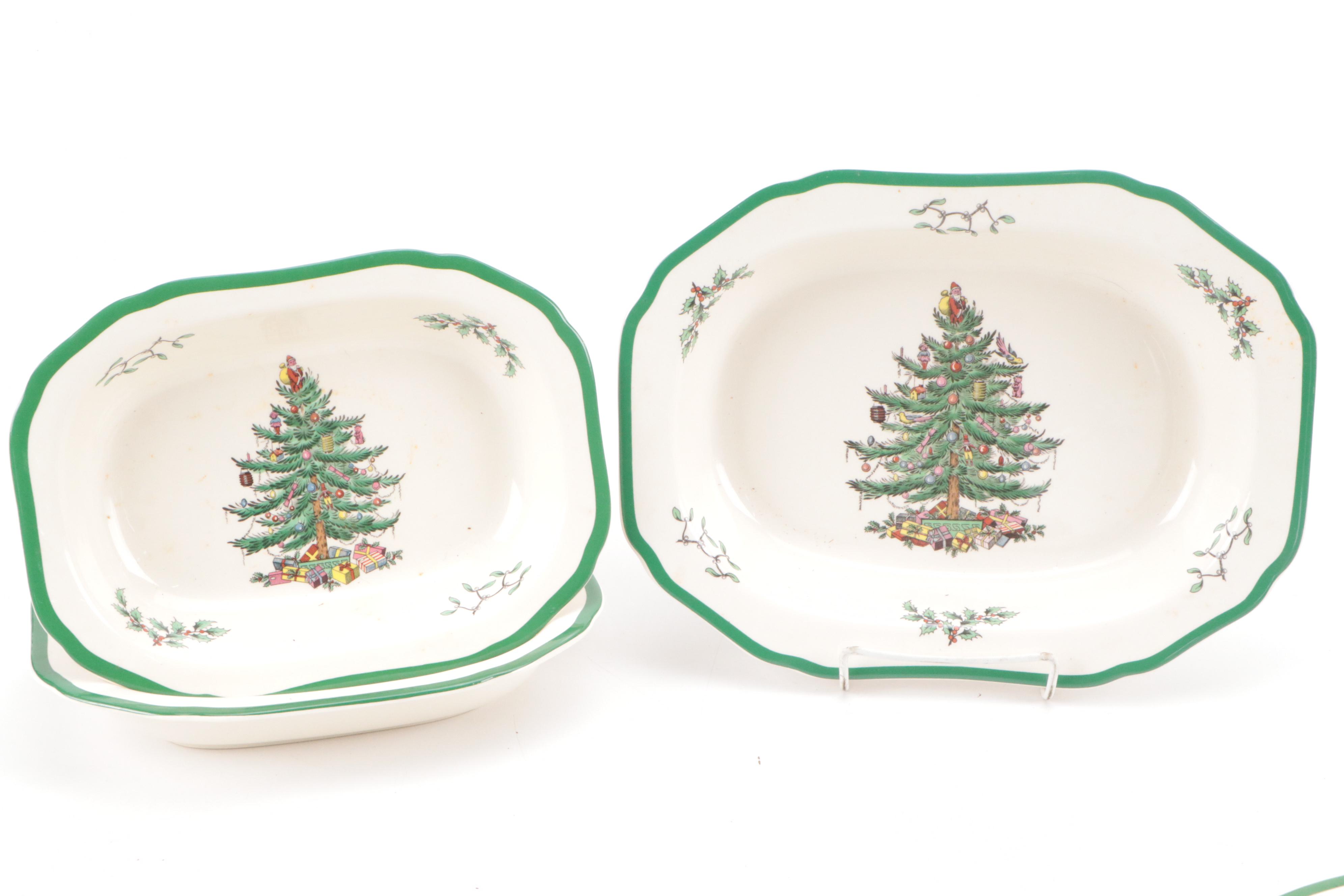 Spode "Christmas Tree" Ceramic Serving Platters, Bowls and Table Accessories