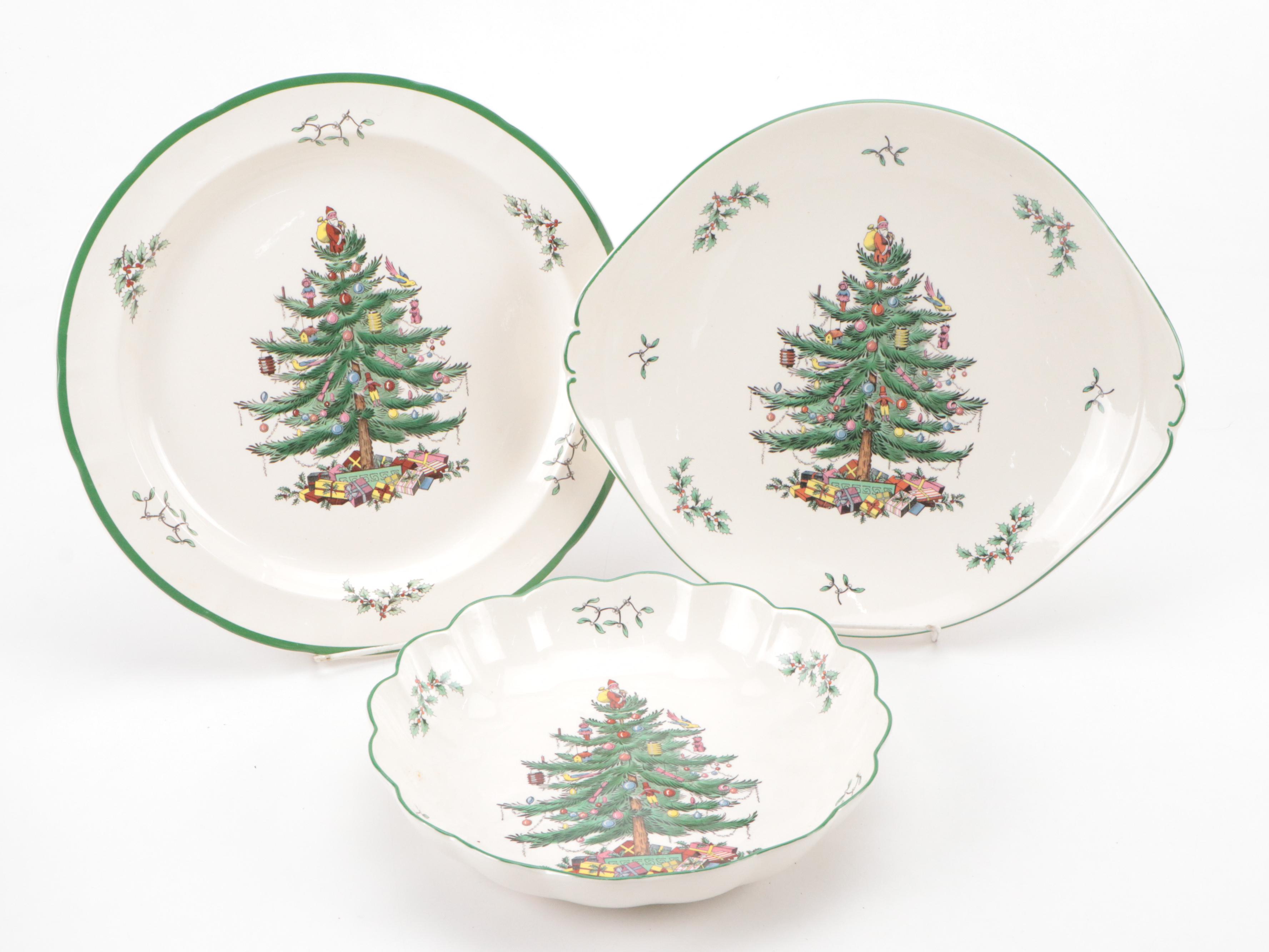 Spode "Christmas Tree" Ceramic Serving Platters, Bowls and Table Accessories