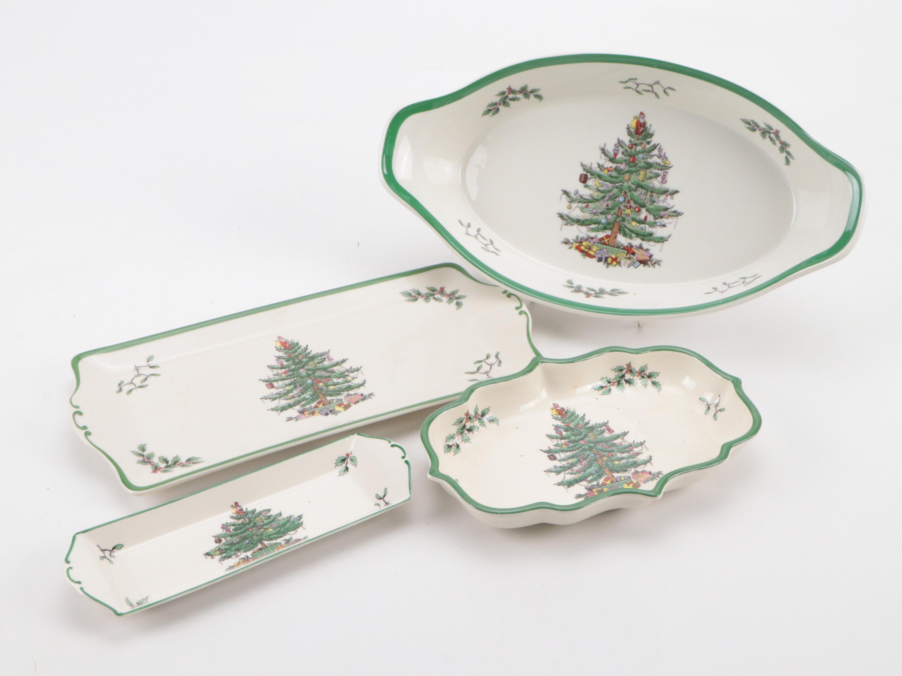 Spode "Christmas Tree" Ceramic Serving Platters, Bowls and Table Accessories