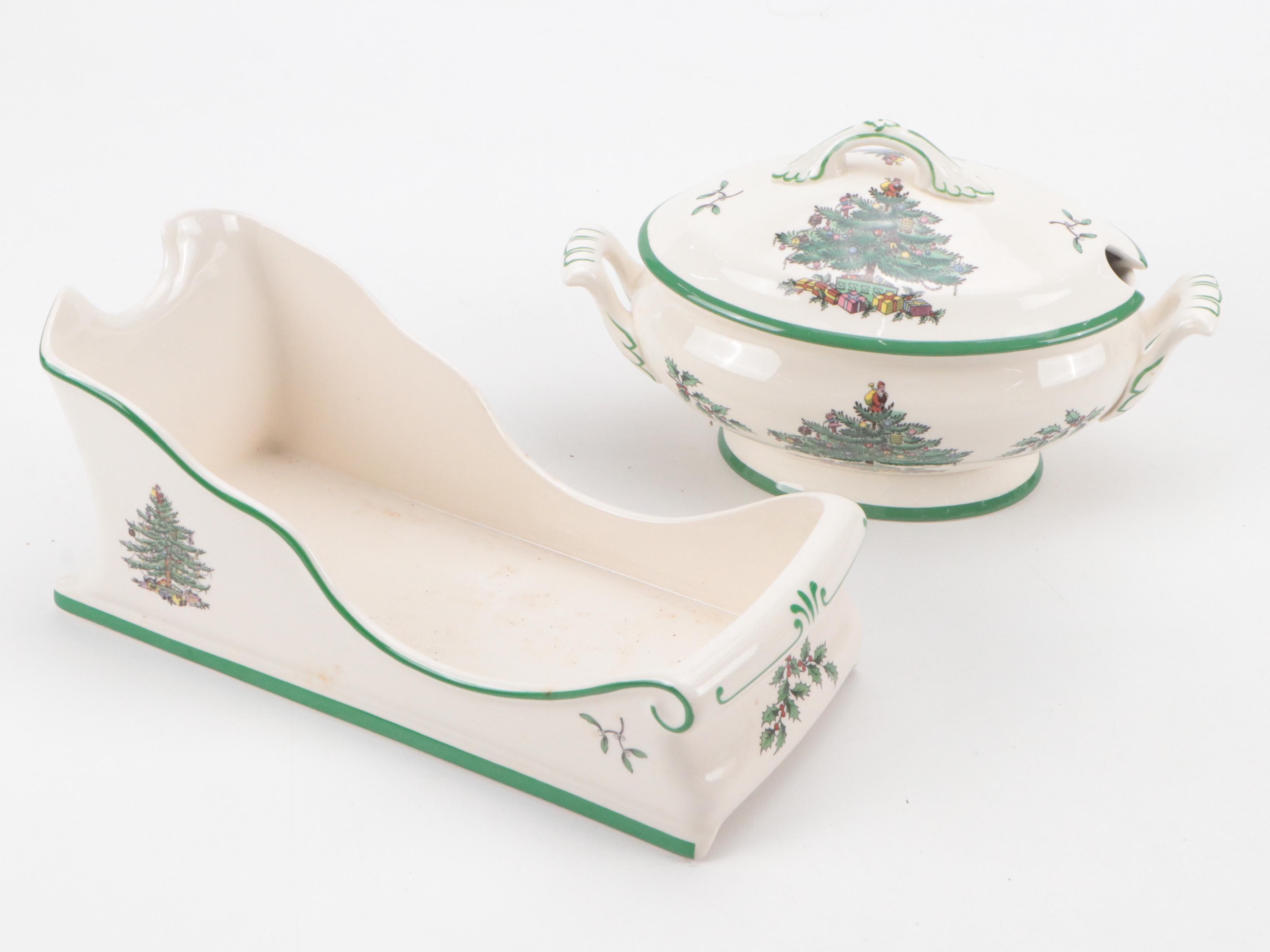 Spode "Christmas Tree" Ceramic Serving Platters, Bowls and Table Accessories