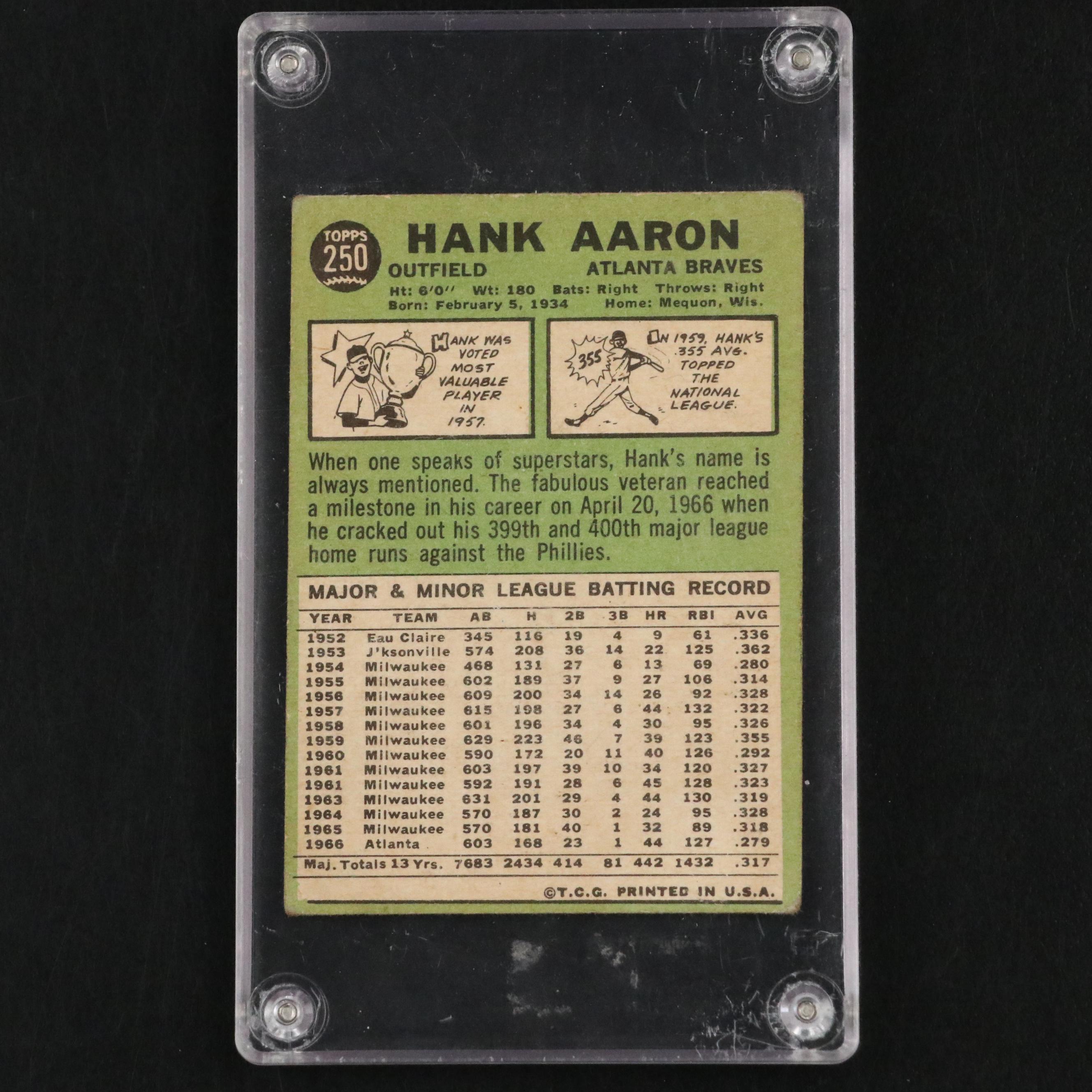 1967 Topps Hank Aaron Atlanta Braves Baseball Card
