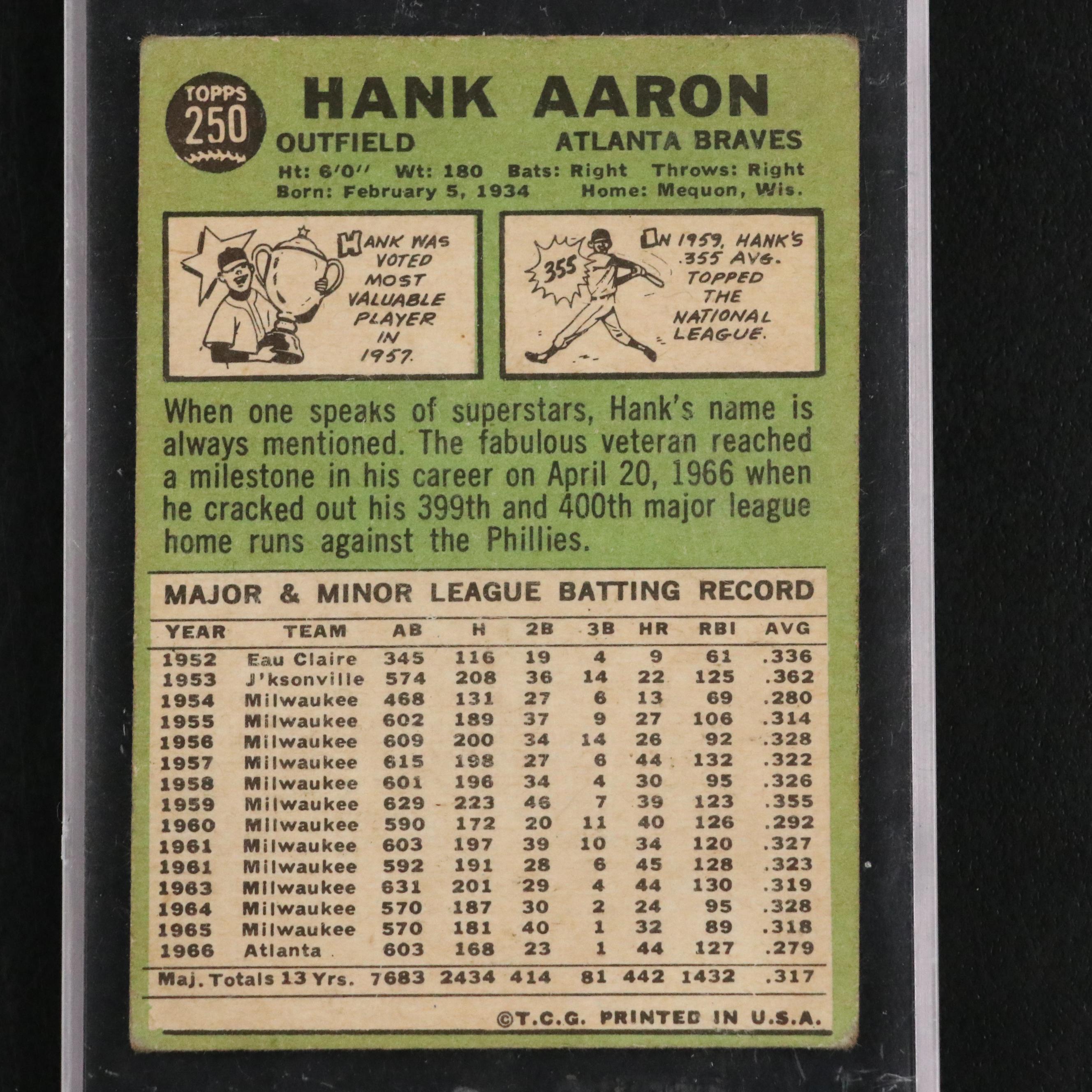 1967 Topps Hank Aaron Atlanta Braves Baseball Card