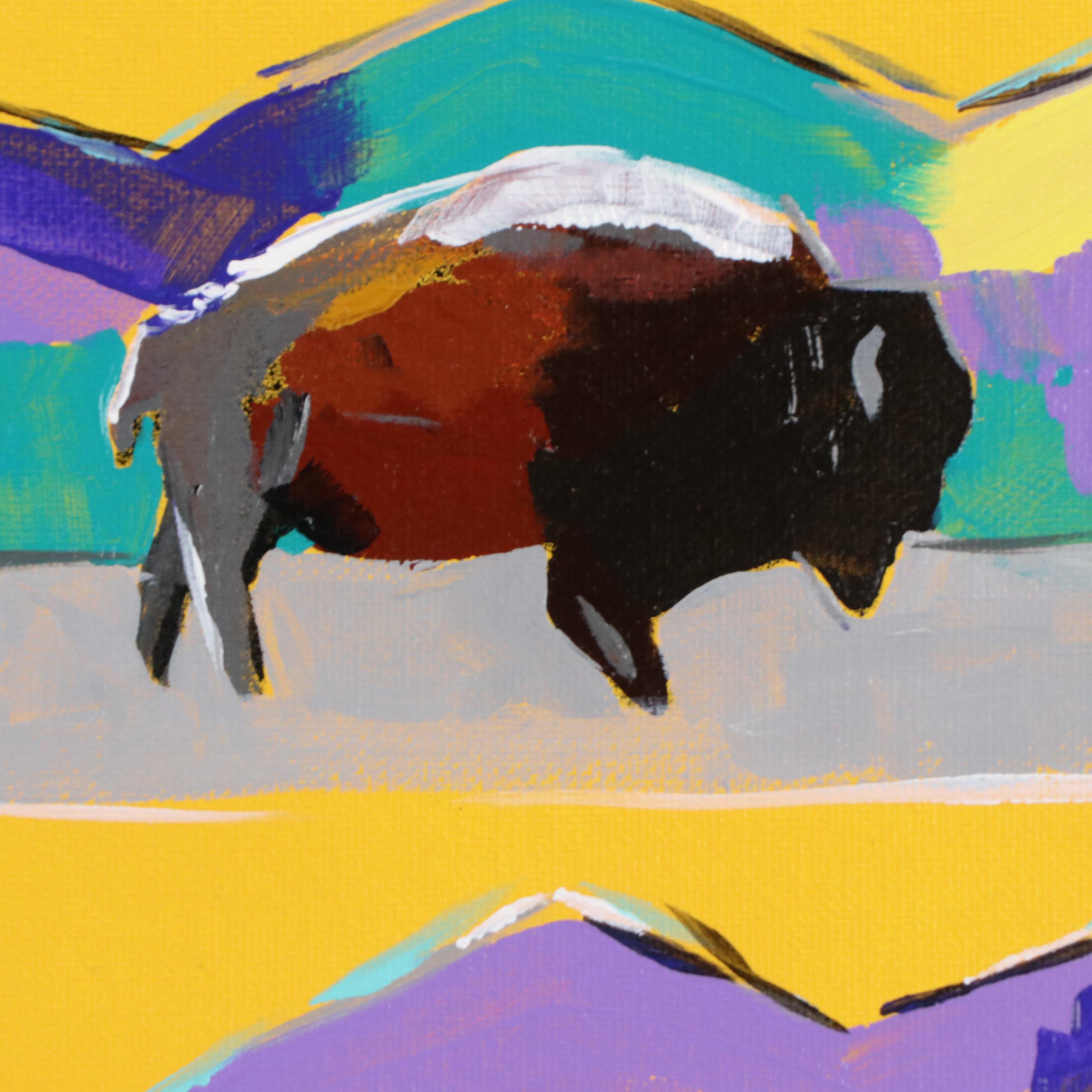 Joshua Ramsey Stylized Acrylic Painting "Six Buffalo #4," 2024