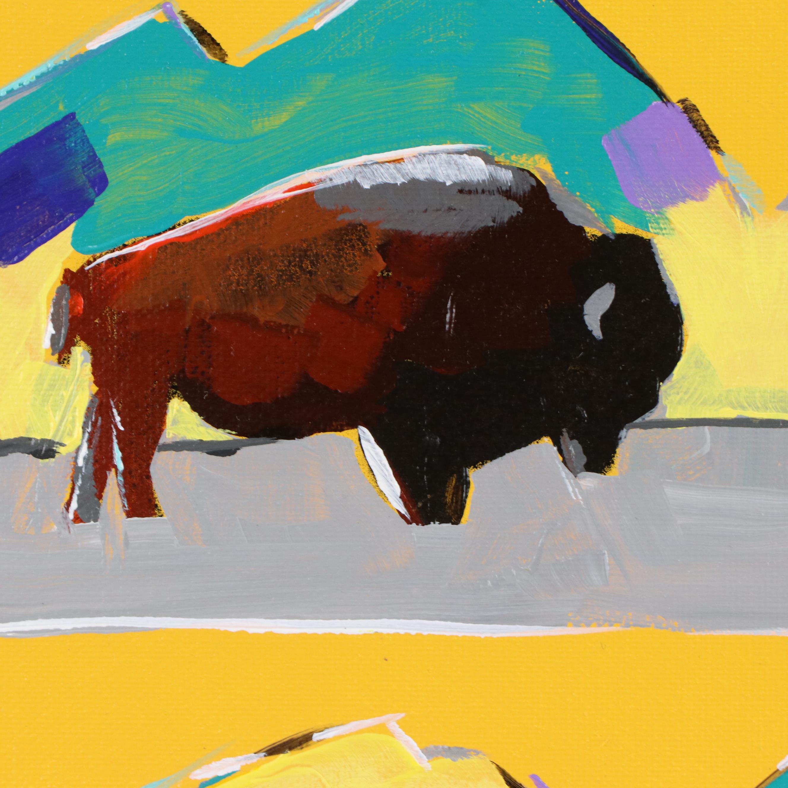 Joshua Ramsey Stylized Acrylic Painting "Six Buffalo #4," 2024
