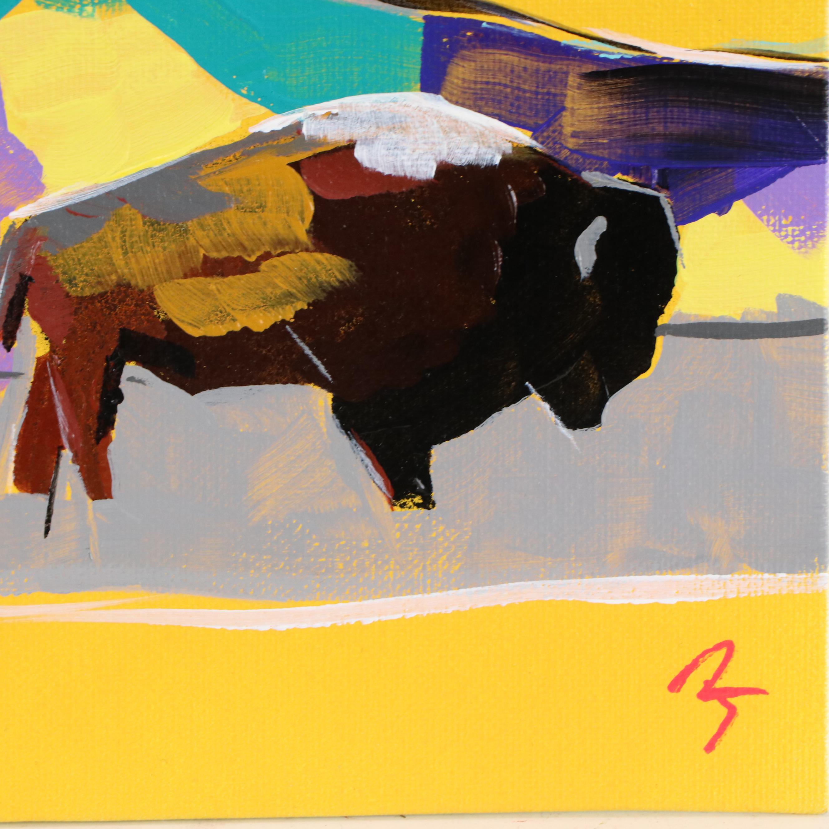 Joshua Ramsey Stylized Acrylic Painting "Six Buffalo #4," 2024