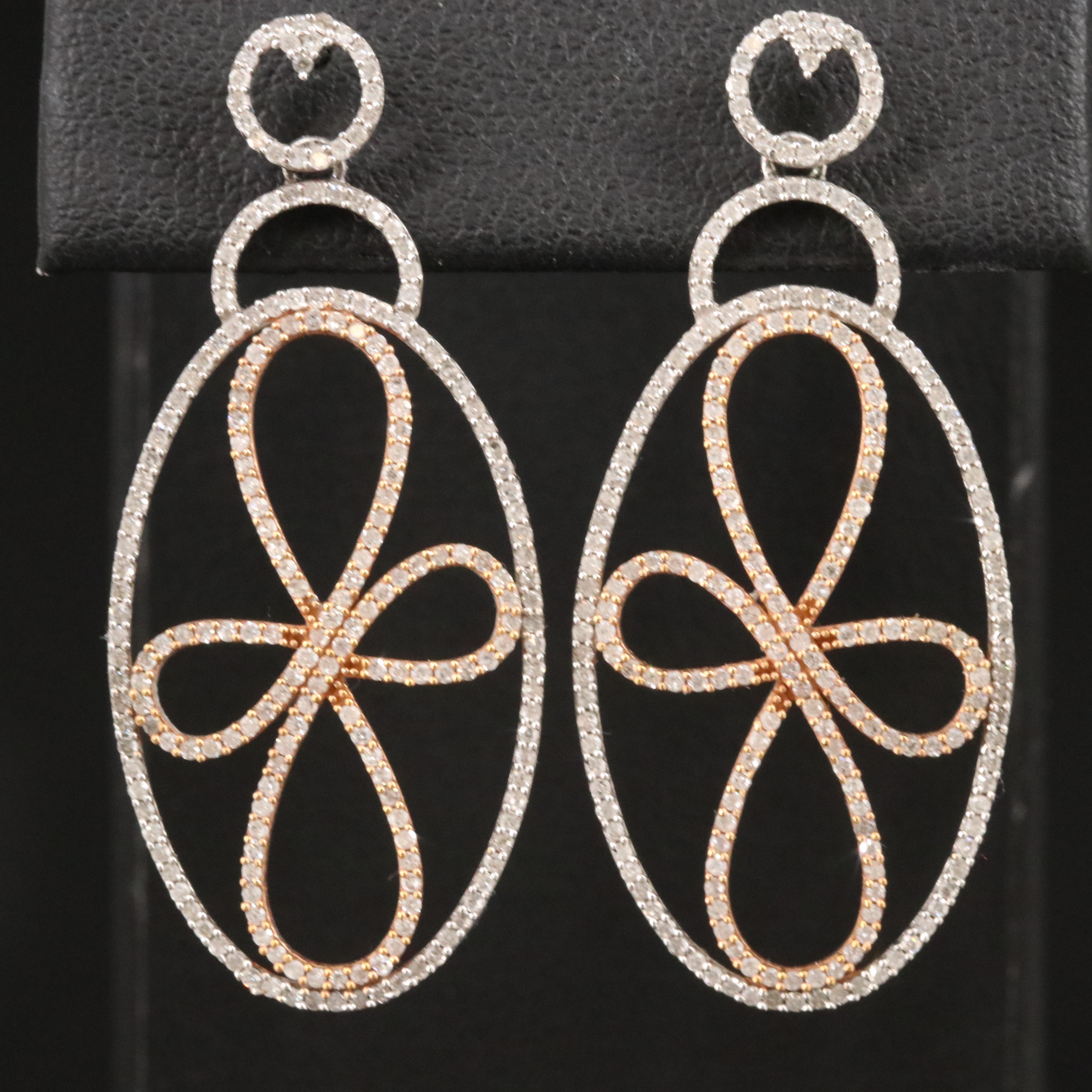 14K 1.11 CTW Diamond Earrings with Rose Gold Accent
