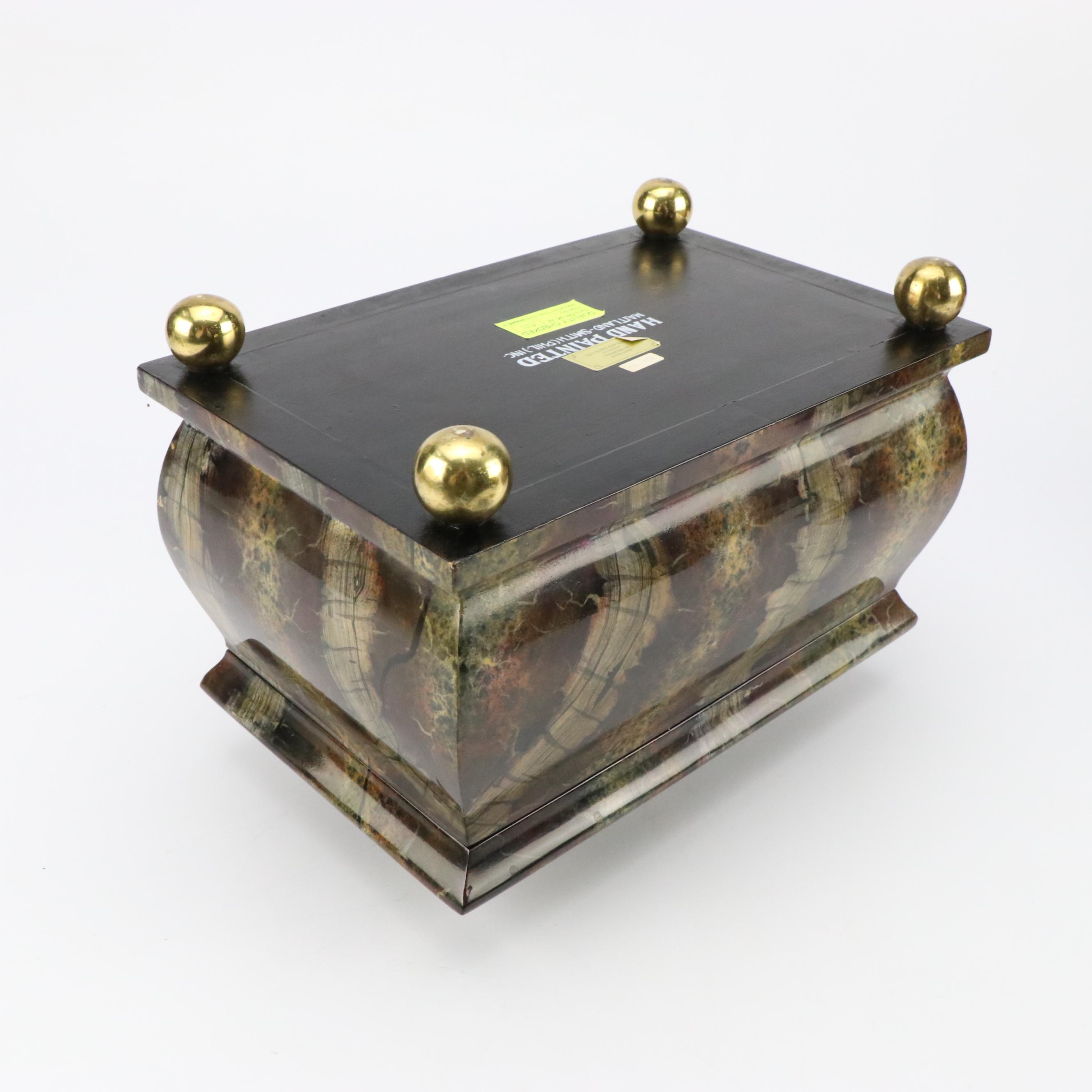 Maitland-Smith Faux Agate and Florentine Leather Casket Storage Boxes
