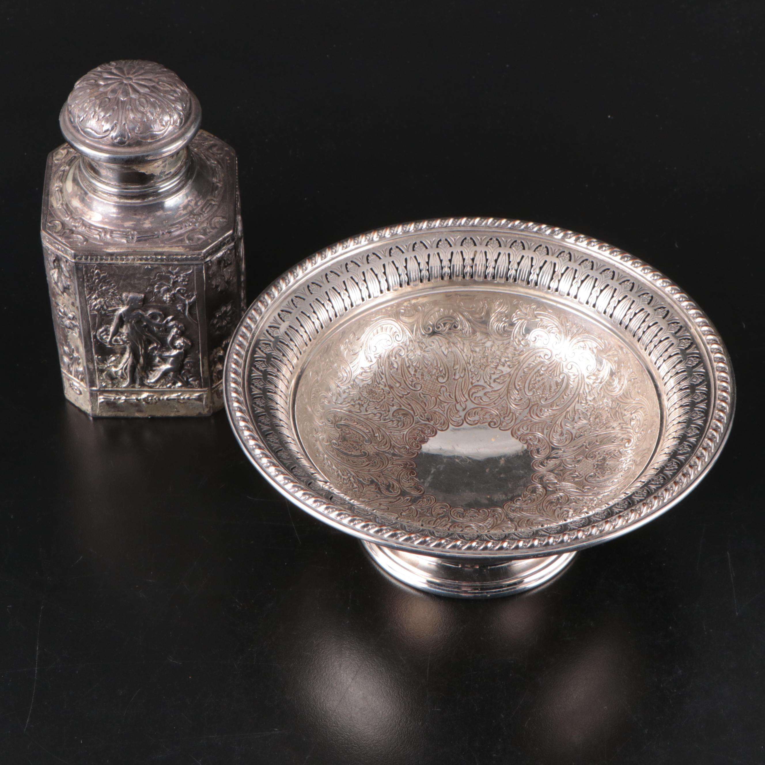 Ellis-Barker English Silver Plate Bowl with Sheffield Silver Co. Tea Caddy